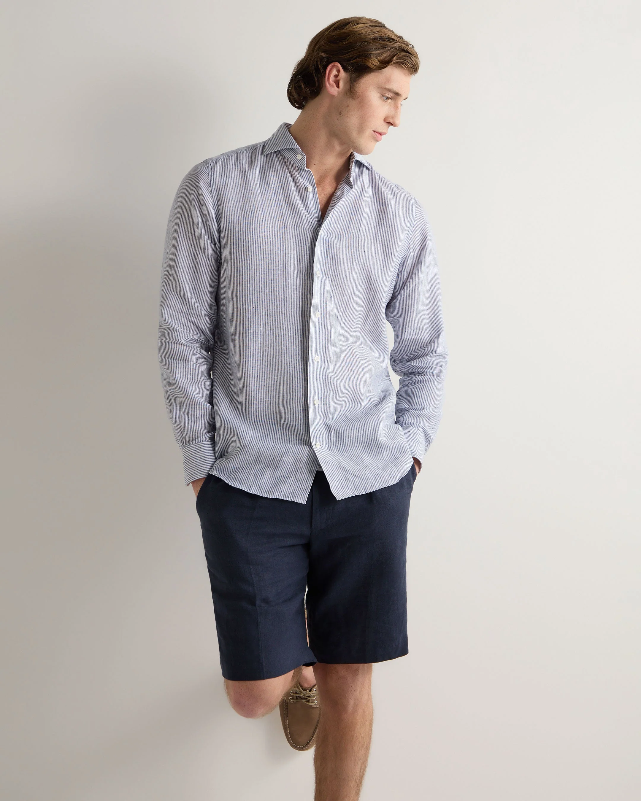 Men's Cannes Linen Shirt Blue Stripe