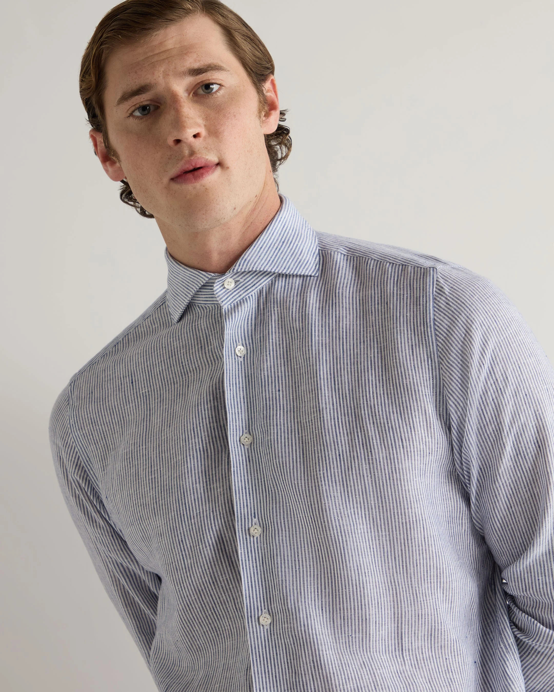 Men's Cannes Linen Shirt Blue Stripe - Image 5
