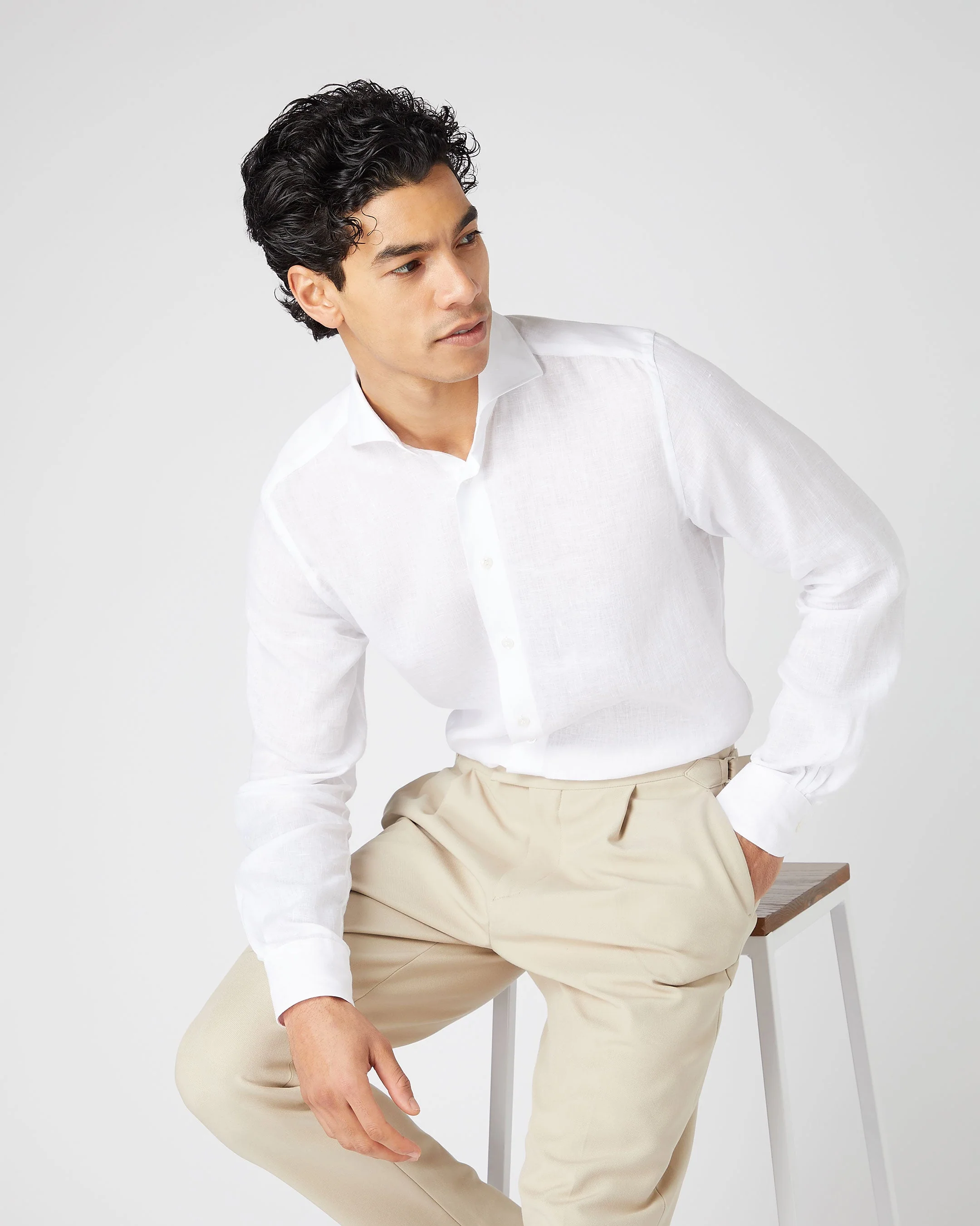 Men's Cannes Linen Shirt White - Image 5