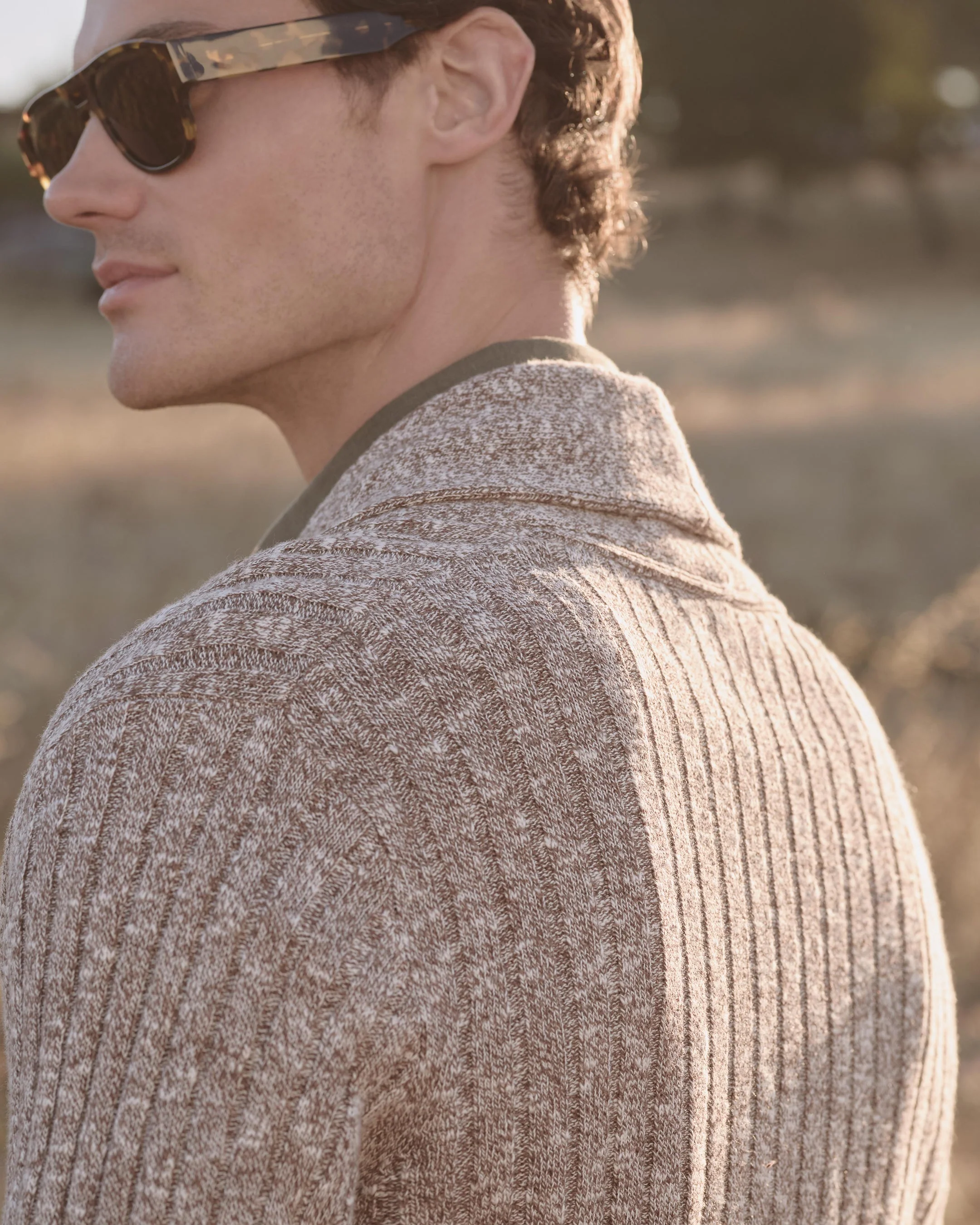 Men's Marl Shawl Cotton Blend Cardigan Brown Marl - Image 6