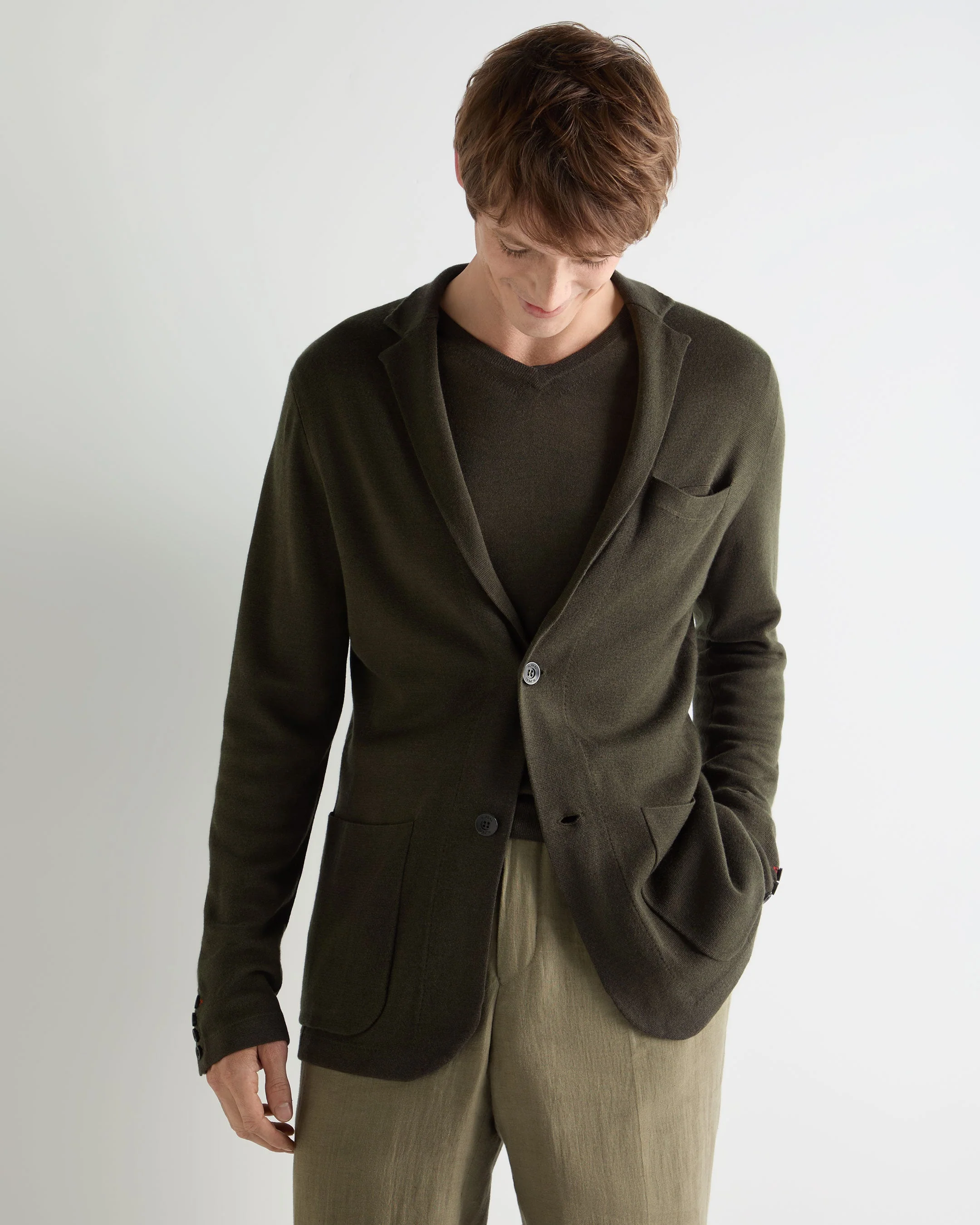 Men's Marlborough Fine Gauge Cashmere Jacket Arabica Khaki Green
