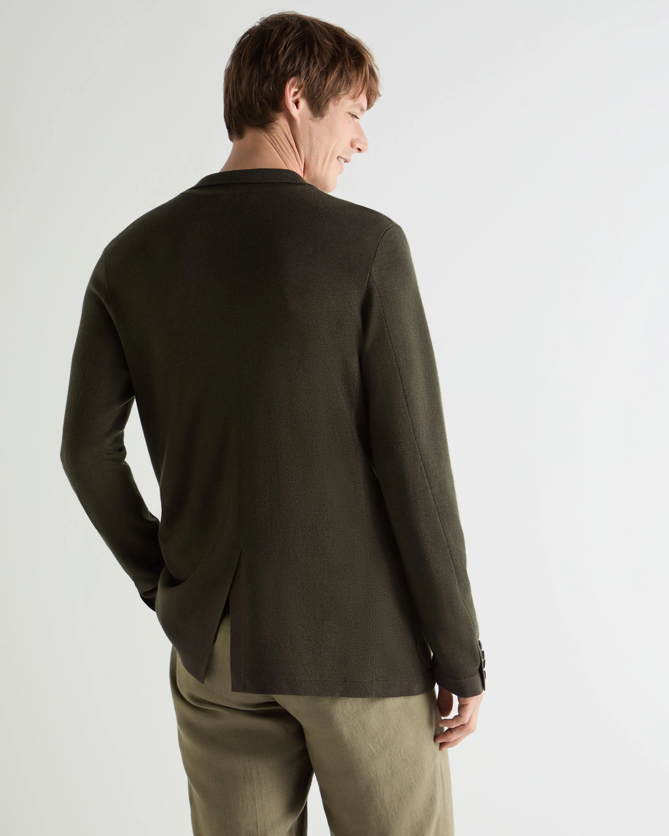 Men's Marlborough Fine Gauge Cashmere Jacket Arabica Khaki Green - Image 4