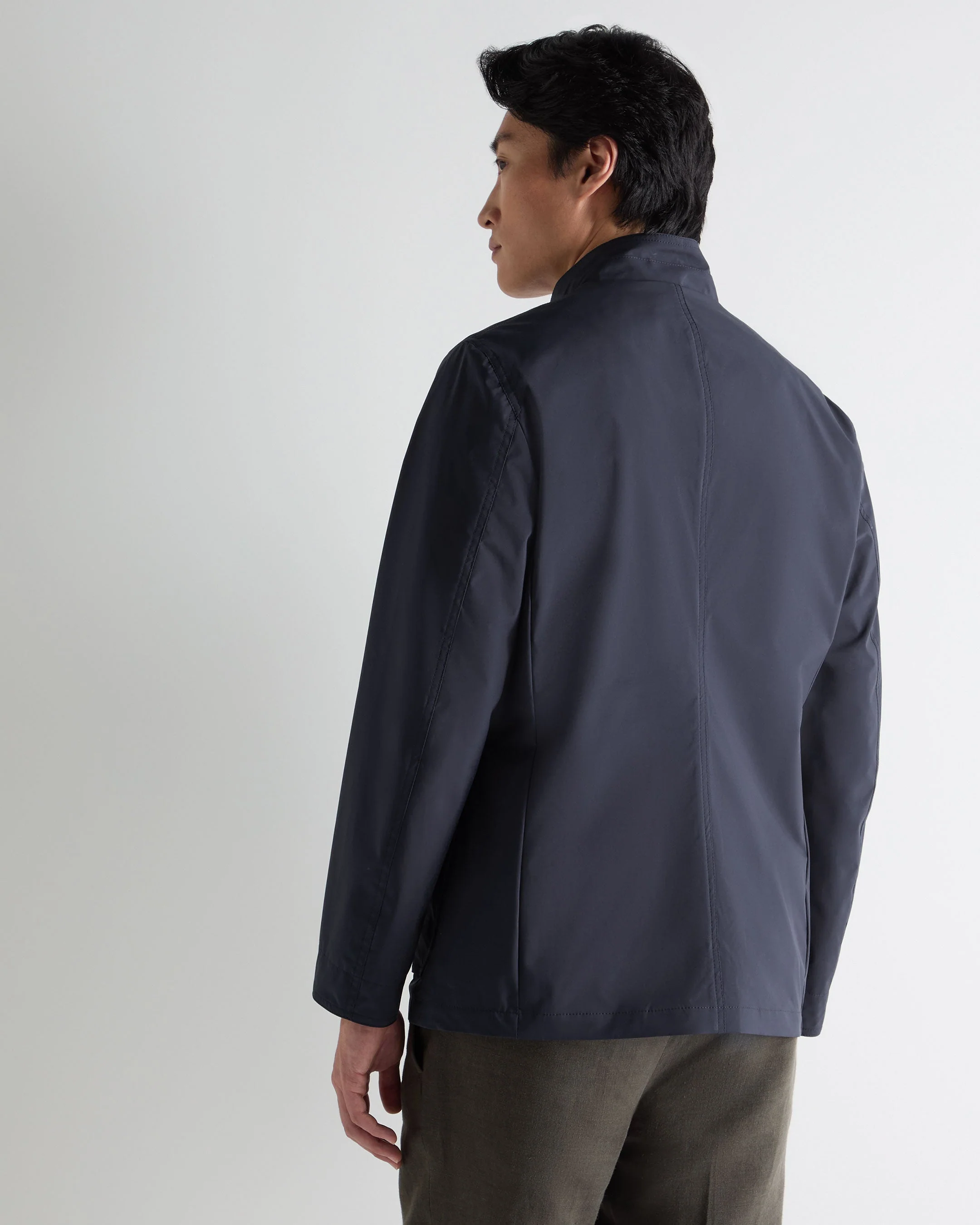 Men's Microfibre Stand Collar Jacket Navy Blue - Image 4