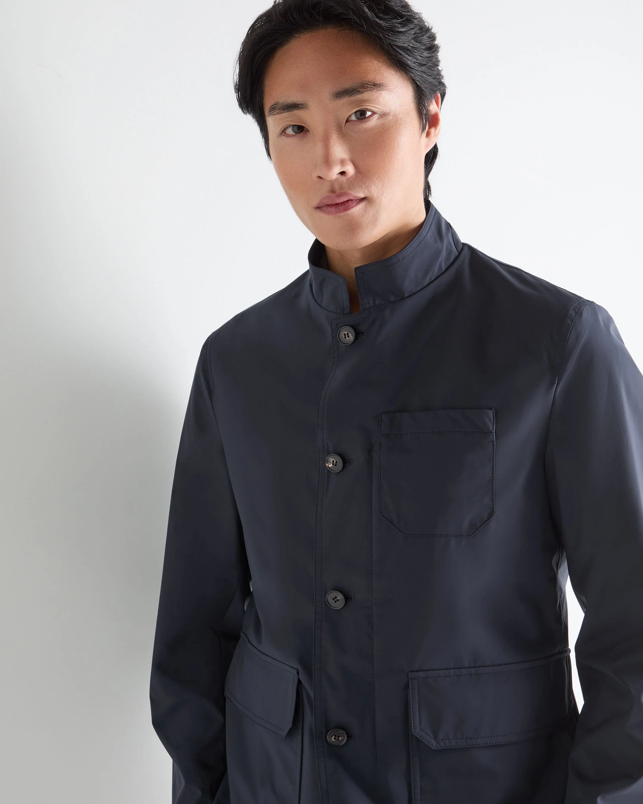Men's Microfibre Stand Collar Jacket Navy Blue - Image 5