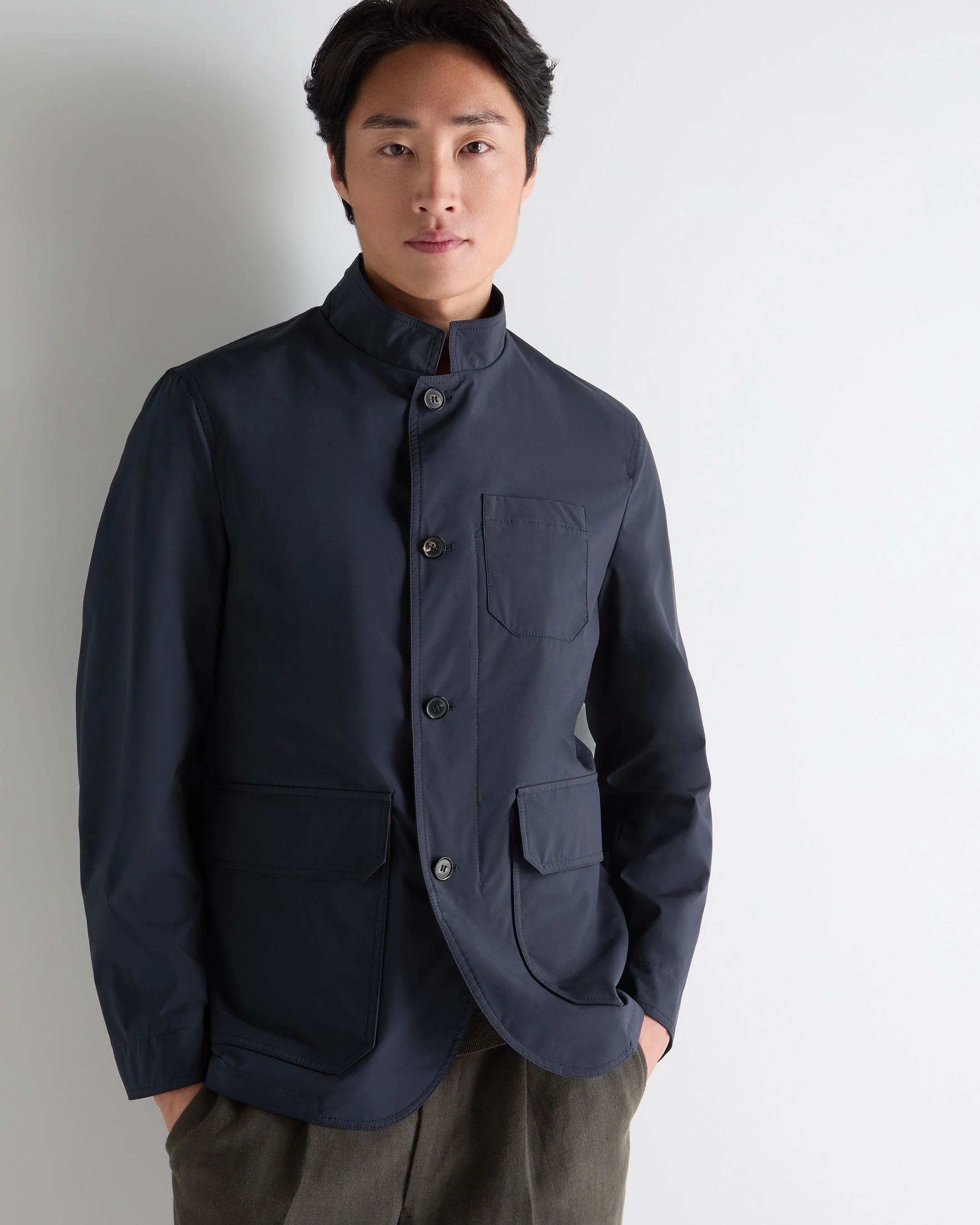 Men's Microfibre Stand Collar Jacket Navy Blue - Image 6