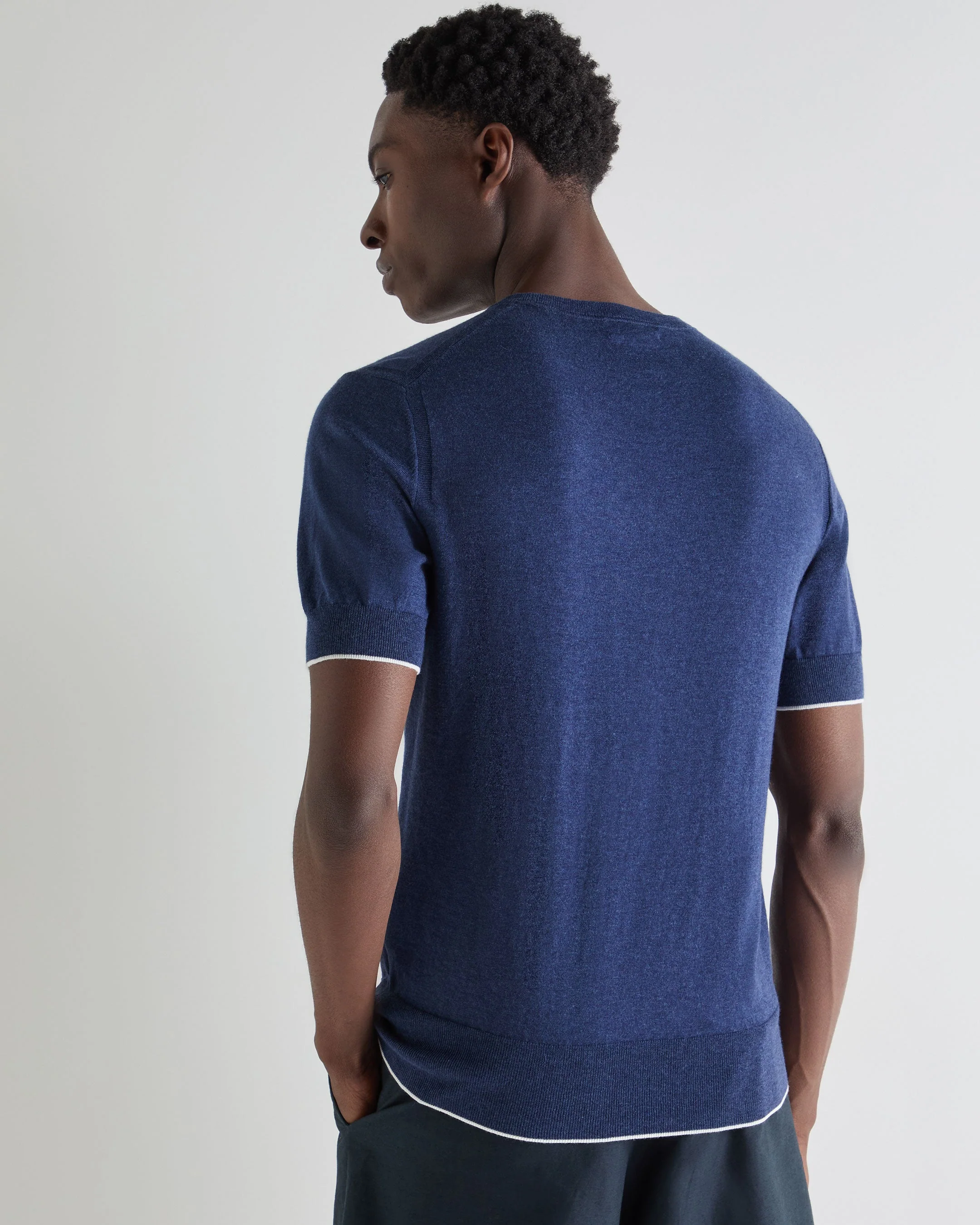 Men's Newquay Cotton Cashmere T-Shirt Dark Denim Blue - Image 4