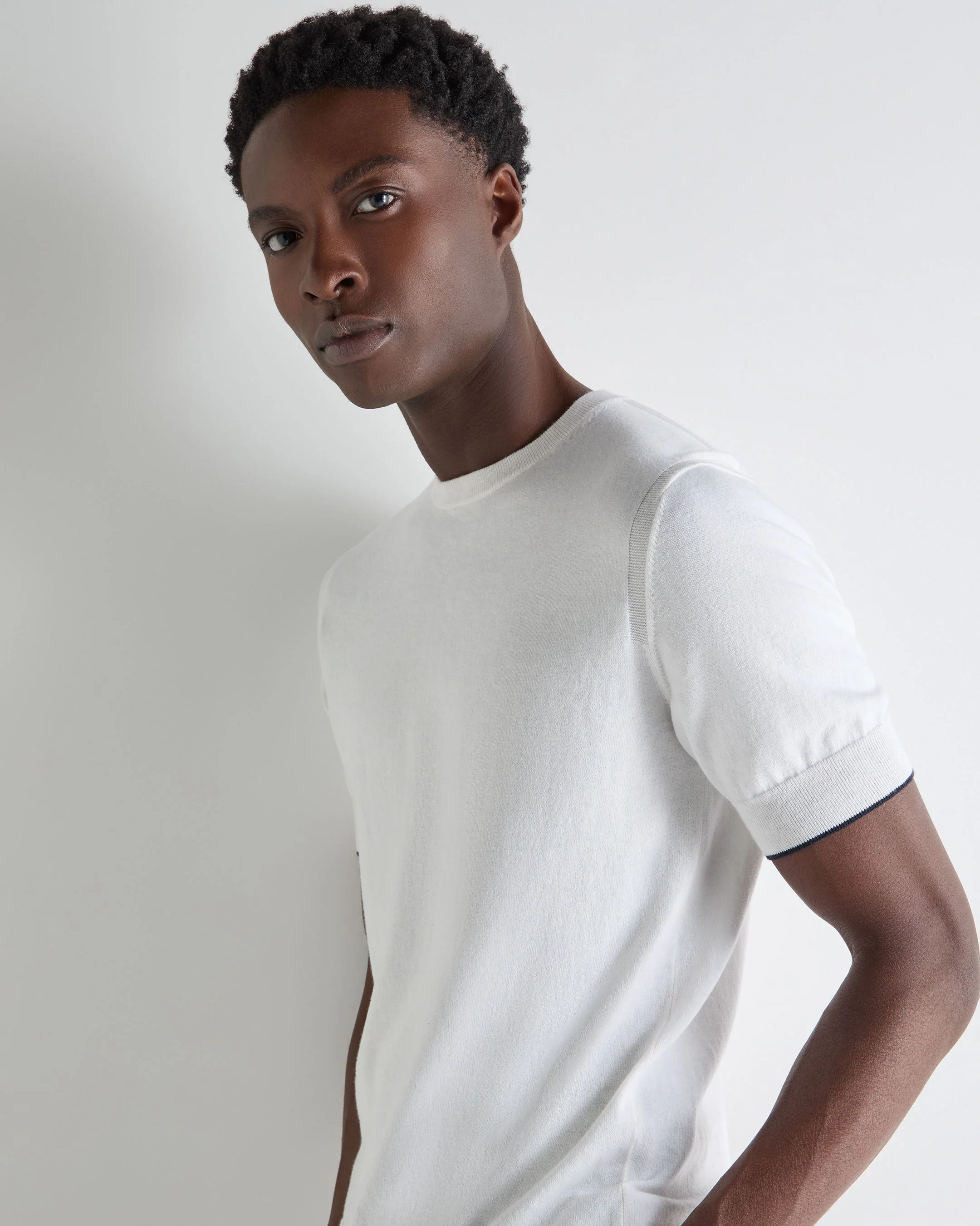 Men's Newquay Cotton Cashmere T-Shirt New Ivory White - Image 5