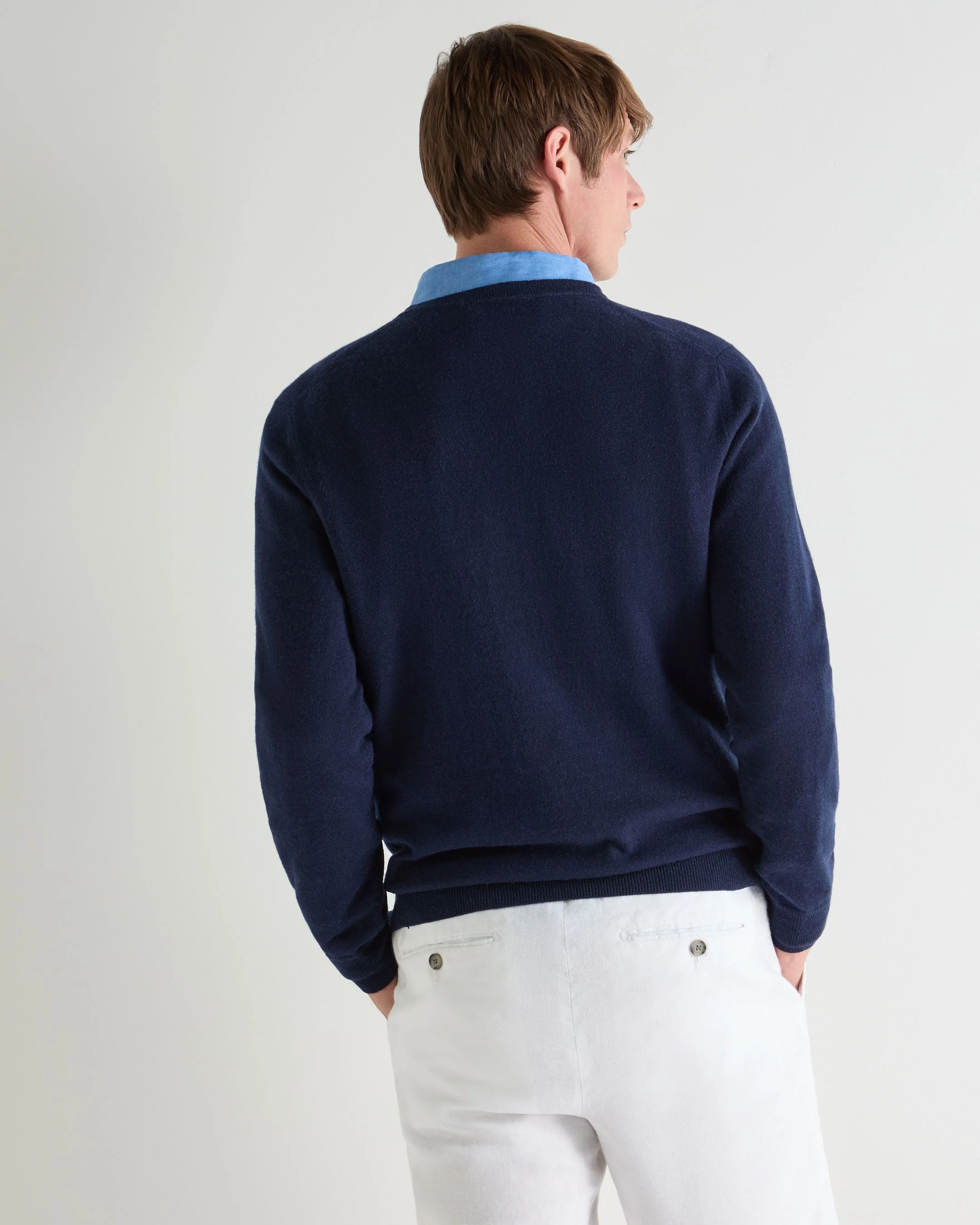 Men's Oxford Round Neck Cashmere Sweater Deep French Blue - Image 4