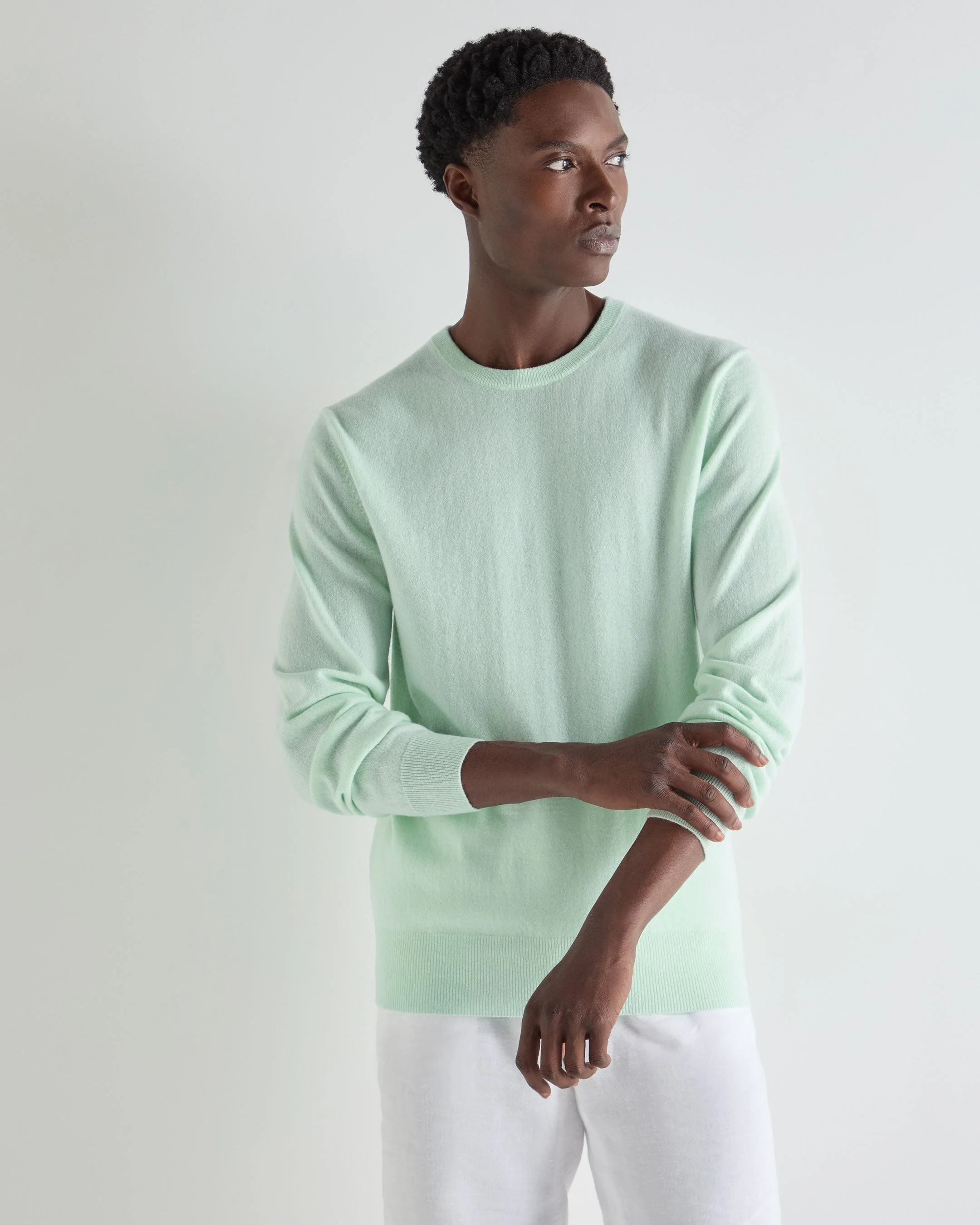 Men's Oxford Round Neck Cashmere Sweater Mint Green