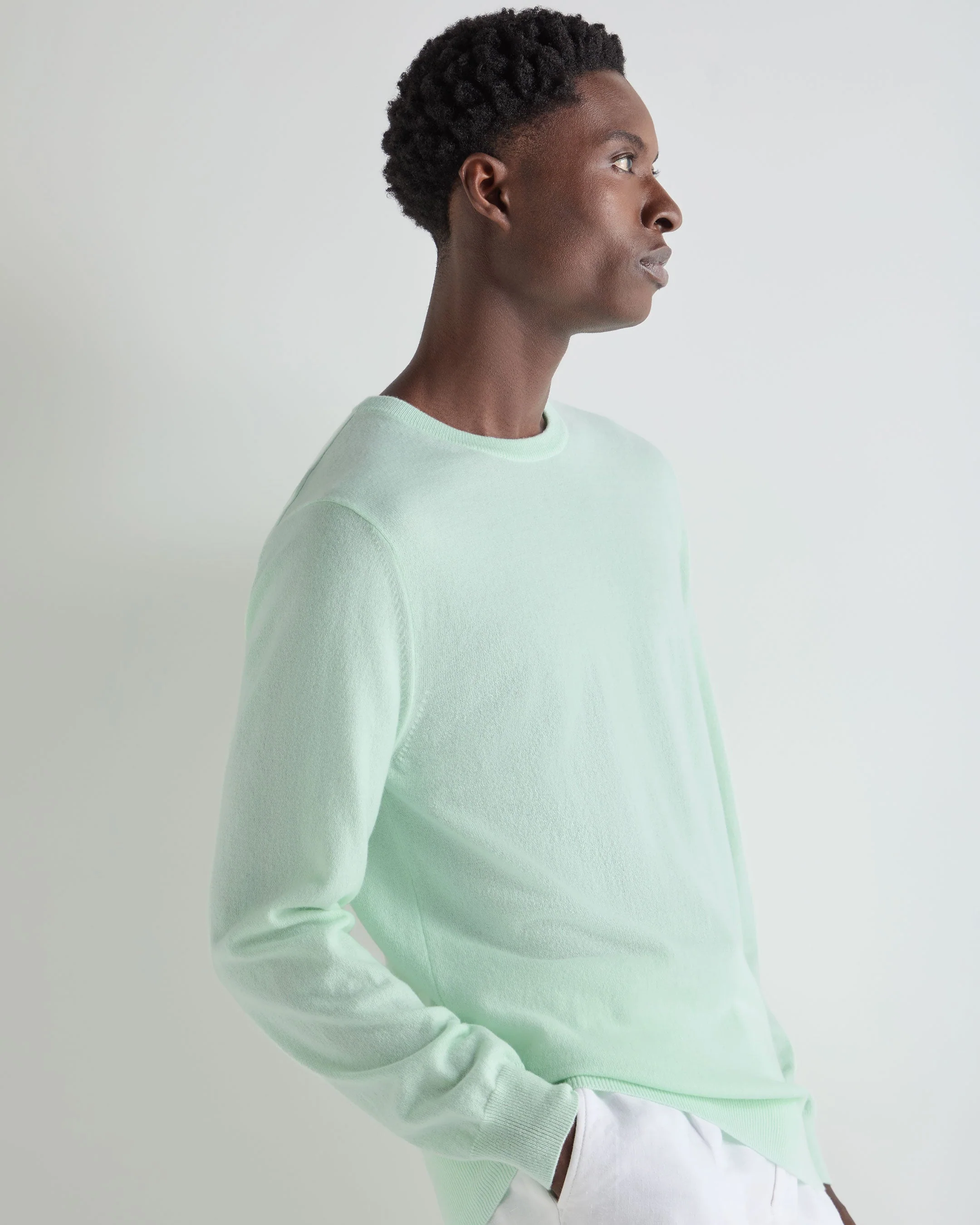 Men's Oxford Round Neck Cashmere Sweater Mint Green - Image 5