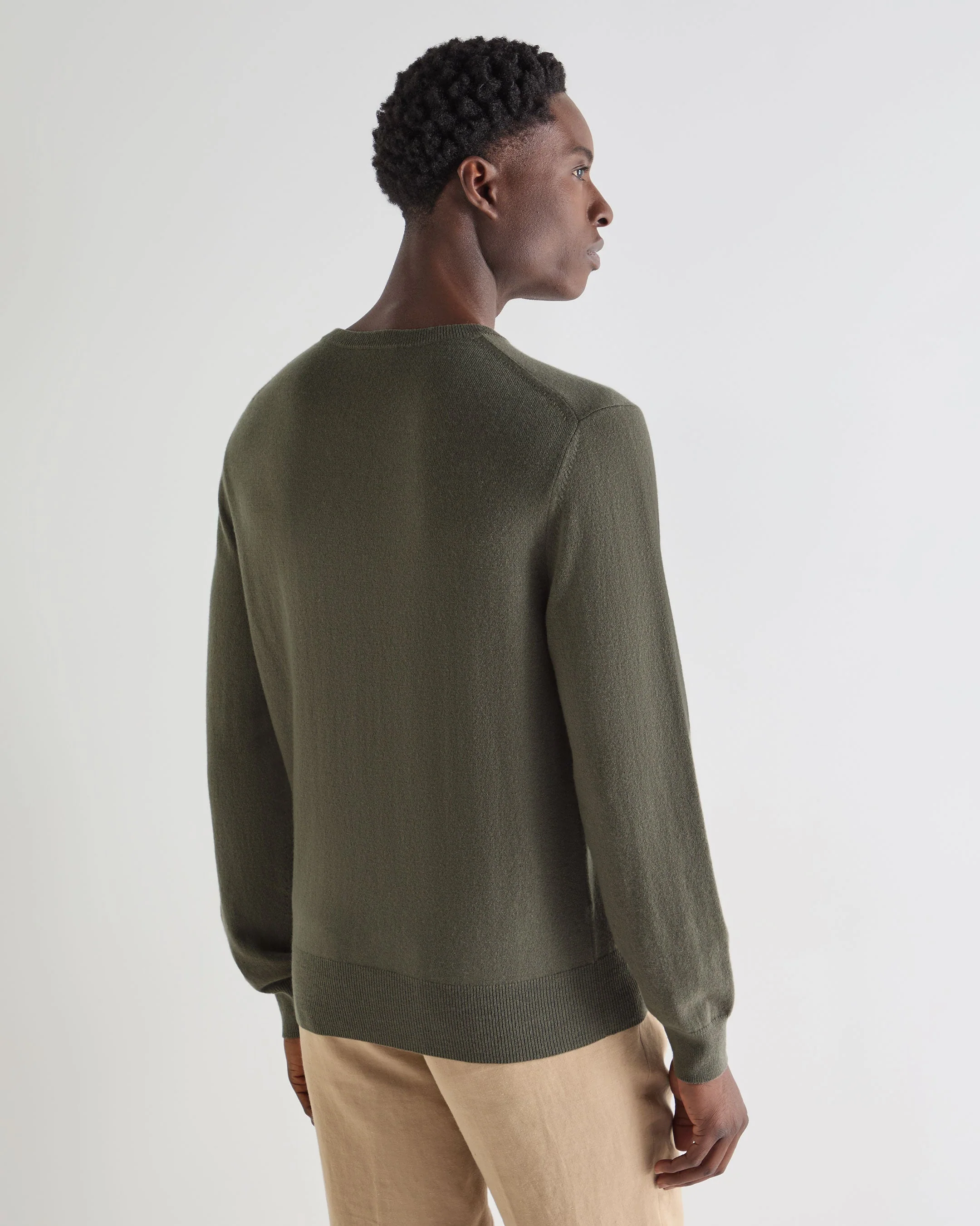 Men's Oxford Round Neck Cashmere Sweater Olive Green - Image 4