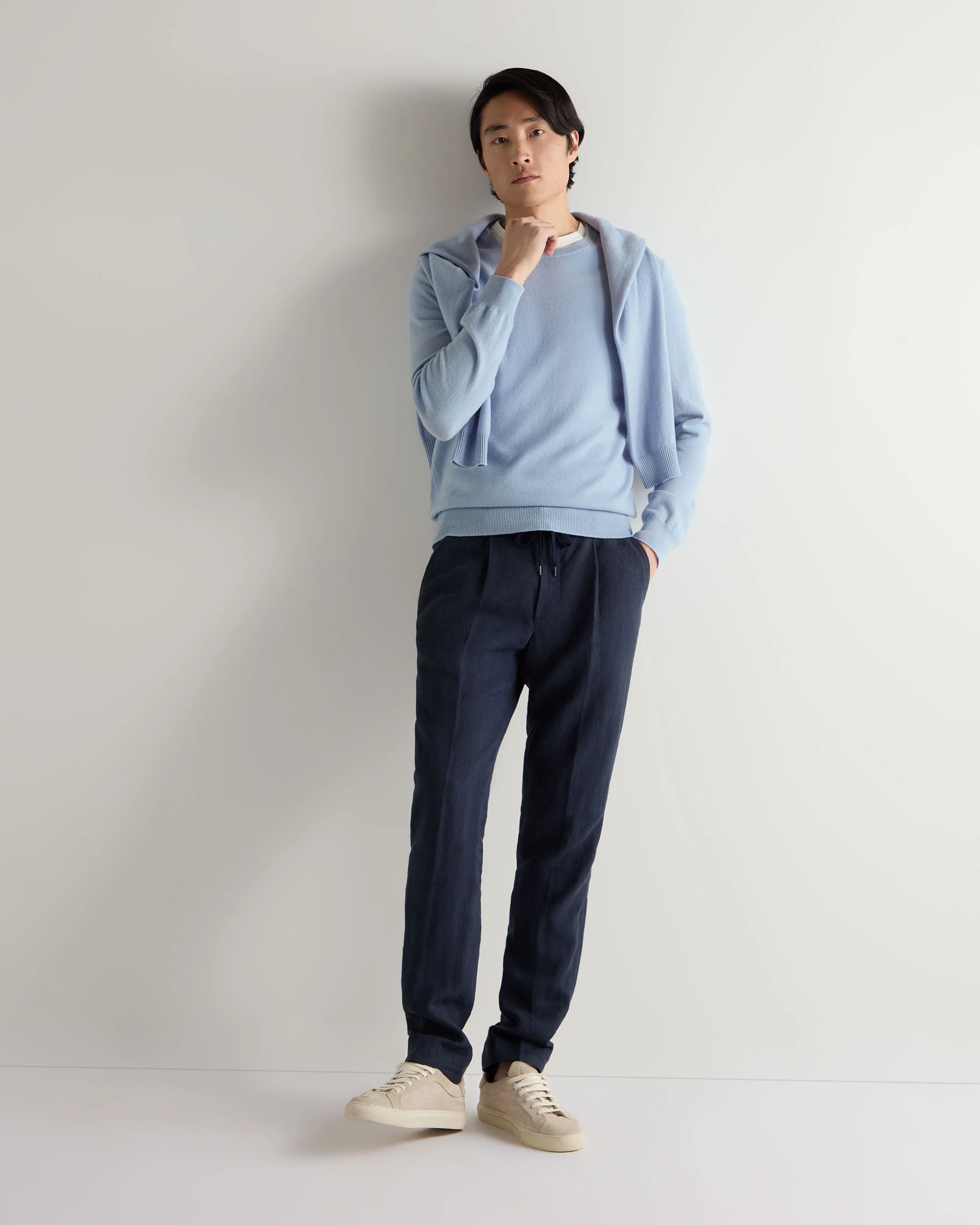 Men's Oxford Round Neck Cashmere Sweater Sea Mist Blue - Image 3