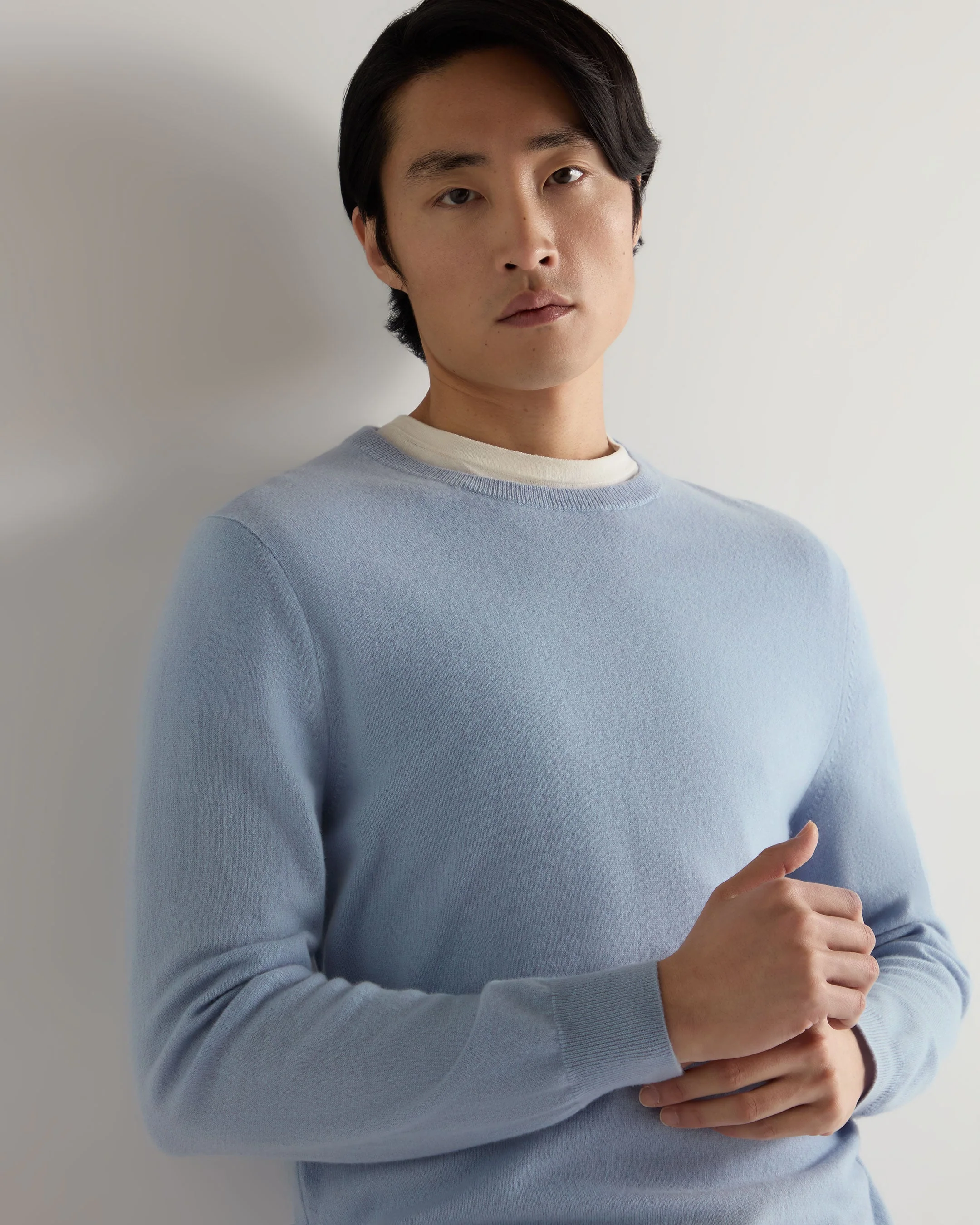 Men's Oxford Round Neck Cashmere Sweater Sea Mist Blue - Image 5