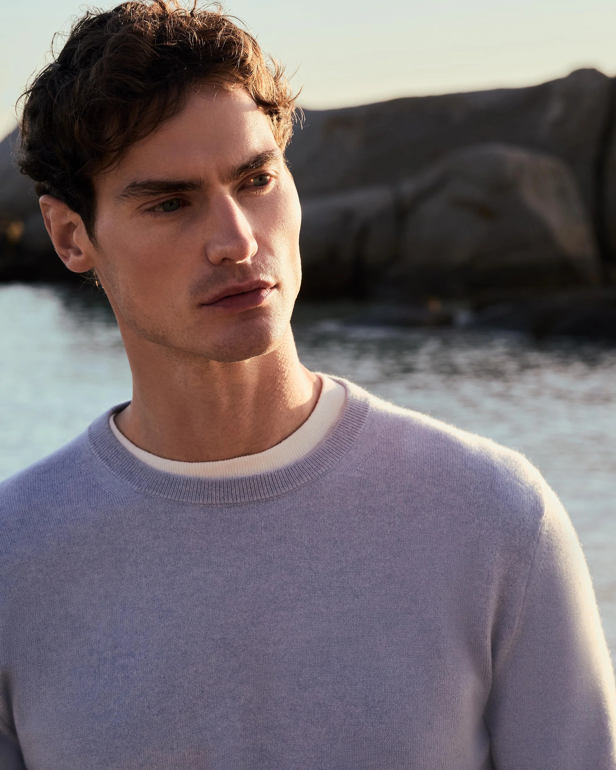 Men's Oxford Round Neck Cashmere Sweater Sea Mist Blue - Image 6
