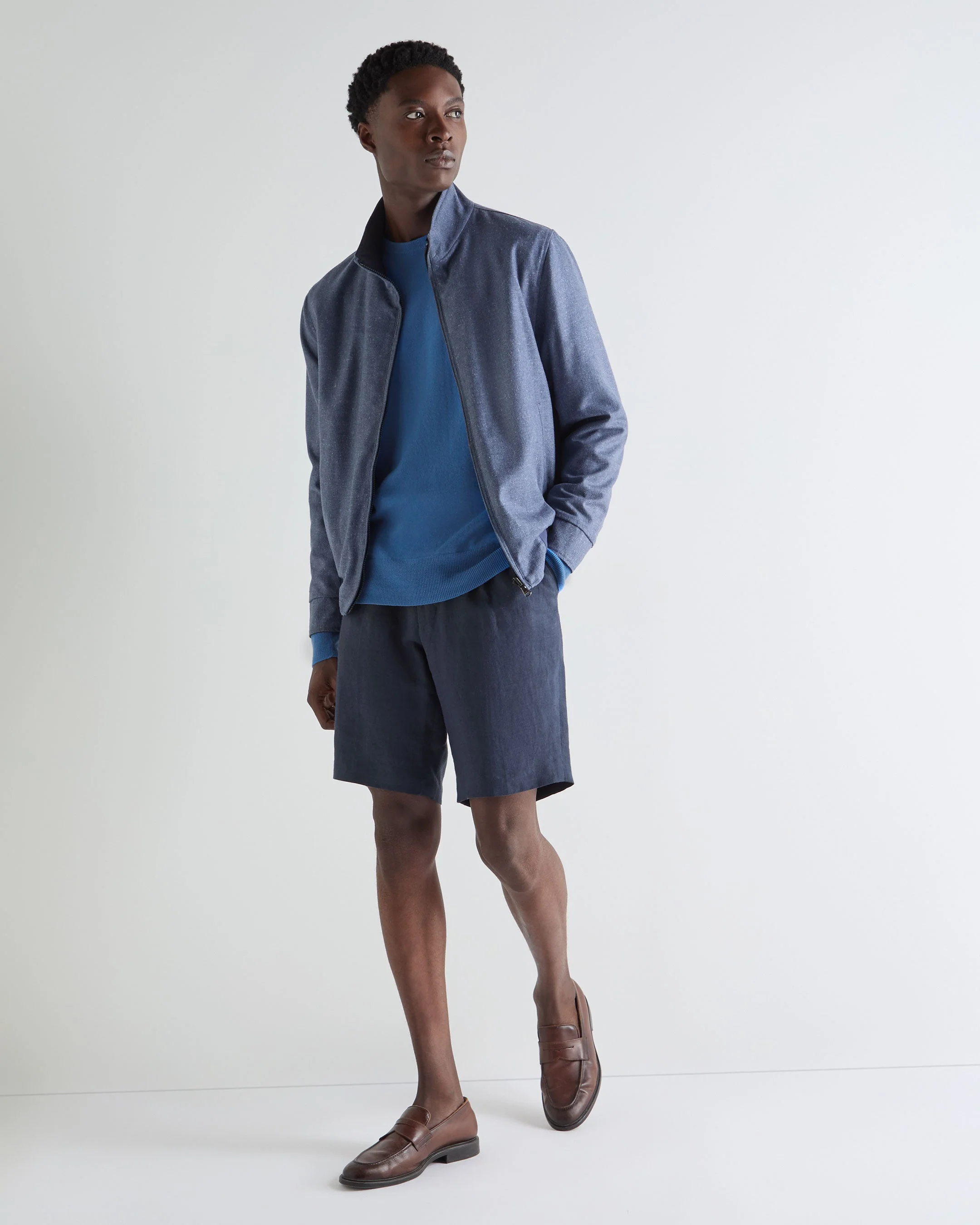 Men's Oxford Round Neck Cashmere Sweater Sunshine Blue - Image 3