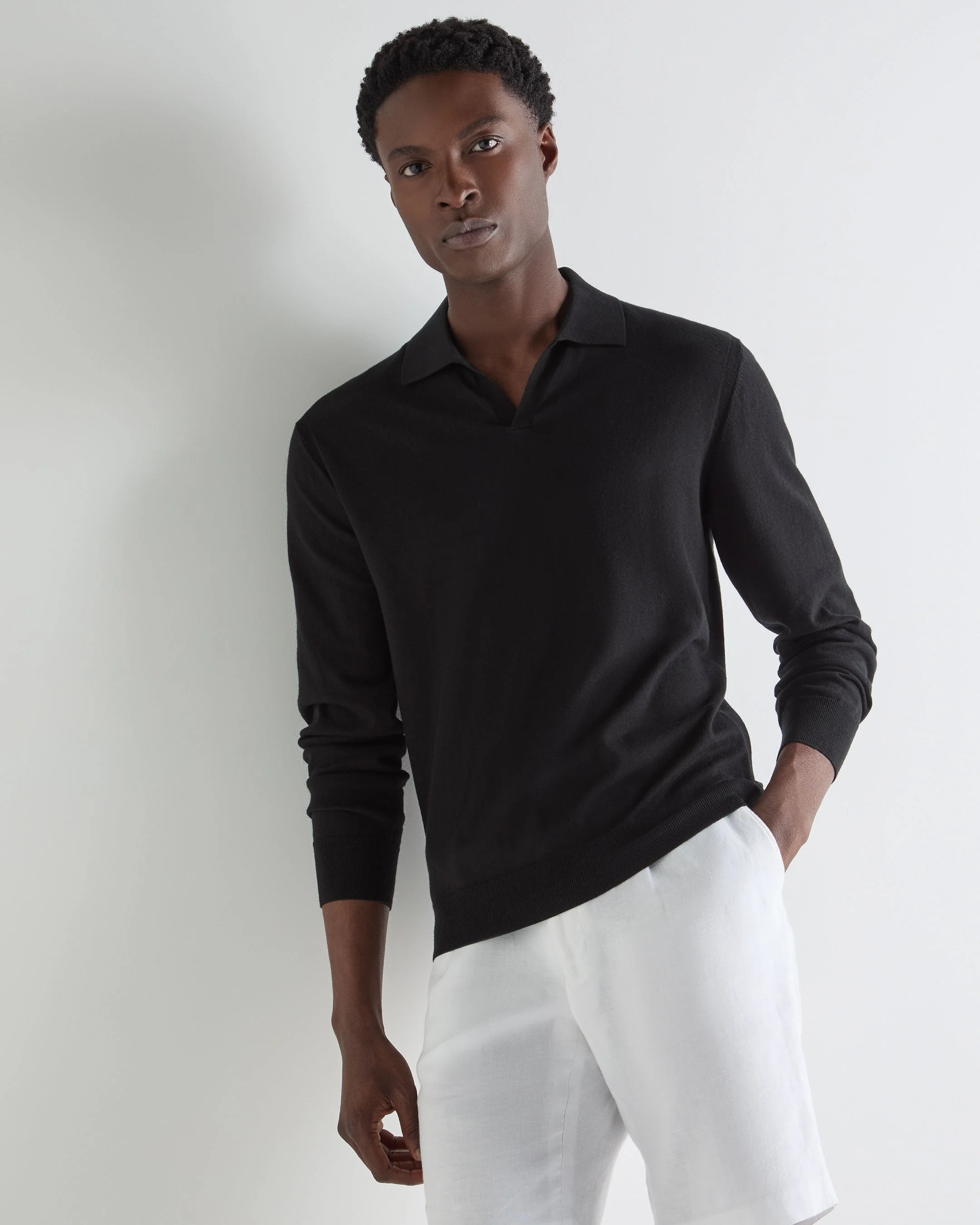 Men's Padstow Cotton Cashmere Polo Shirt Black