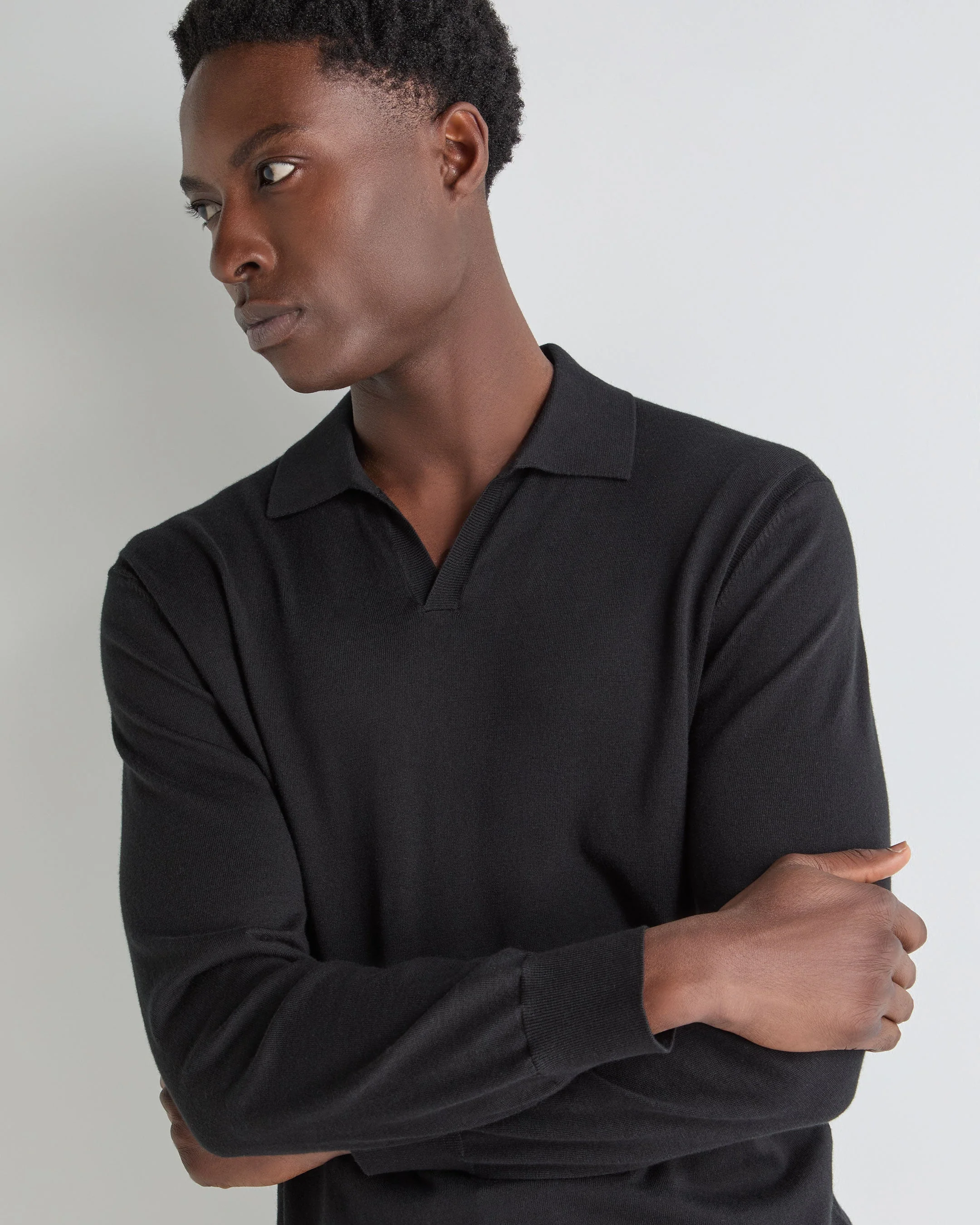 Men's Padstow Cotton Cashmere Polo Shirt Black - Image 5