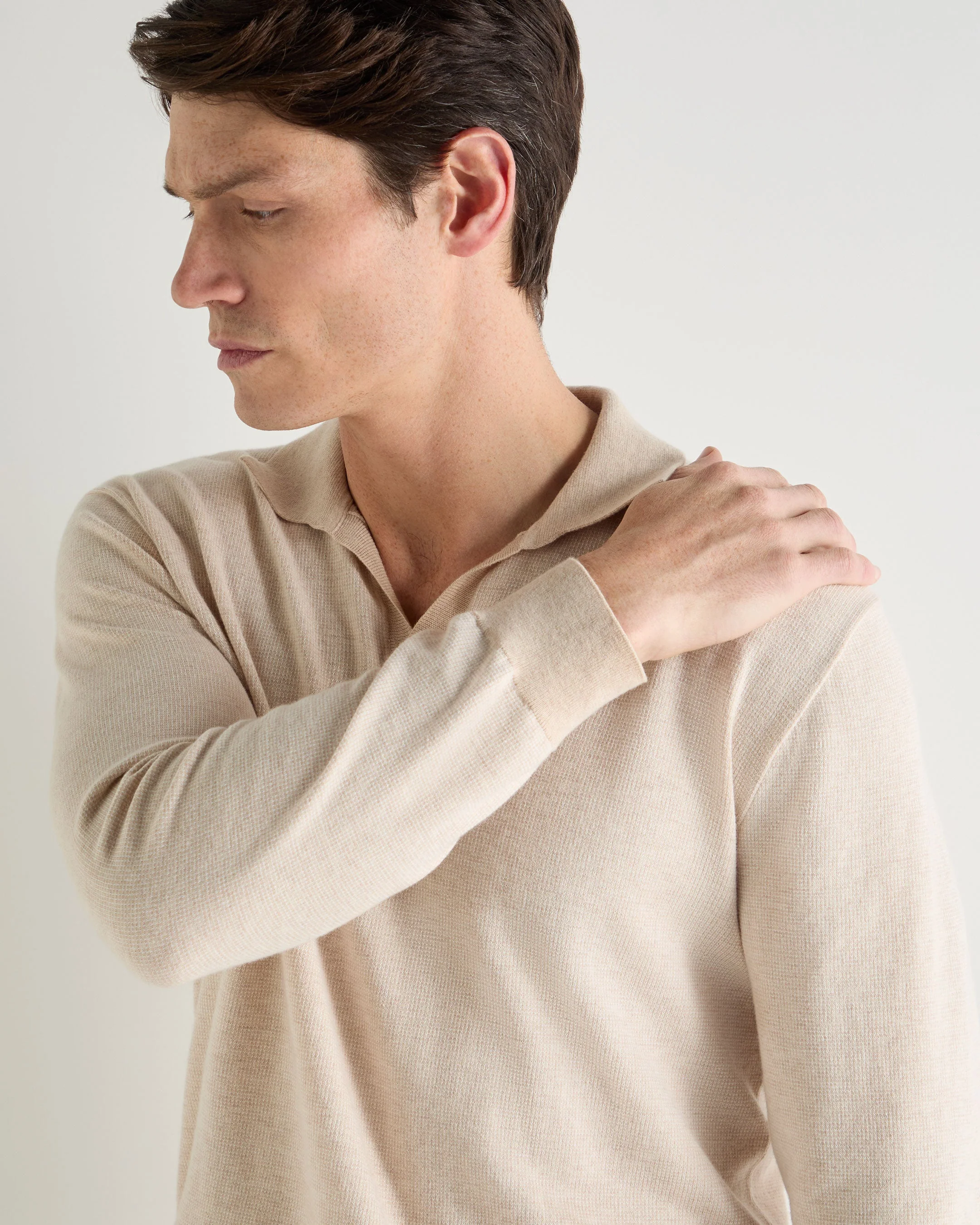 Men's Padstow Cotton Cashmere Polo Shirt Sandstone Brown - Image 5