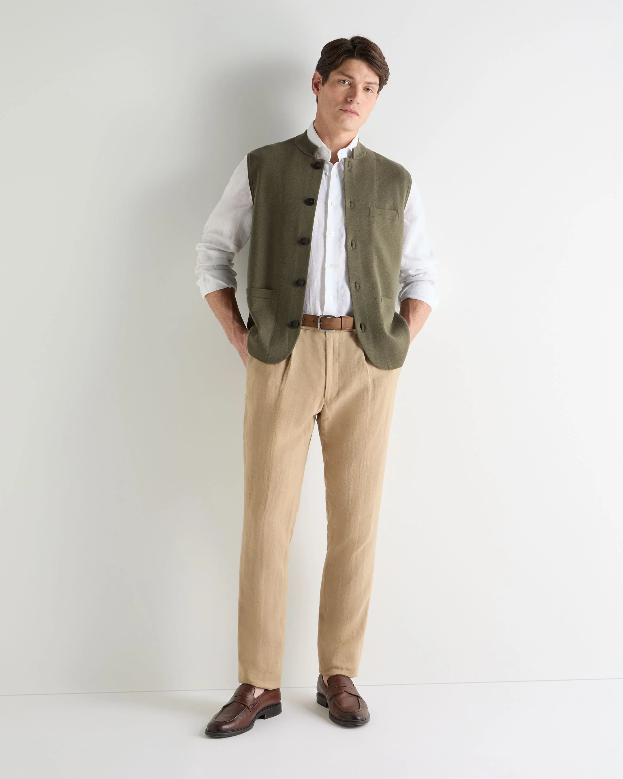 Men's Penzance Cotton Cashmere Gilet Khaki Green - Image 3