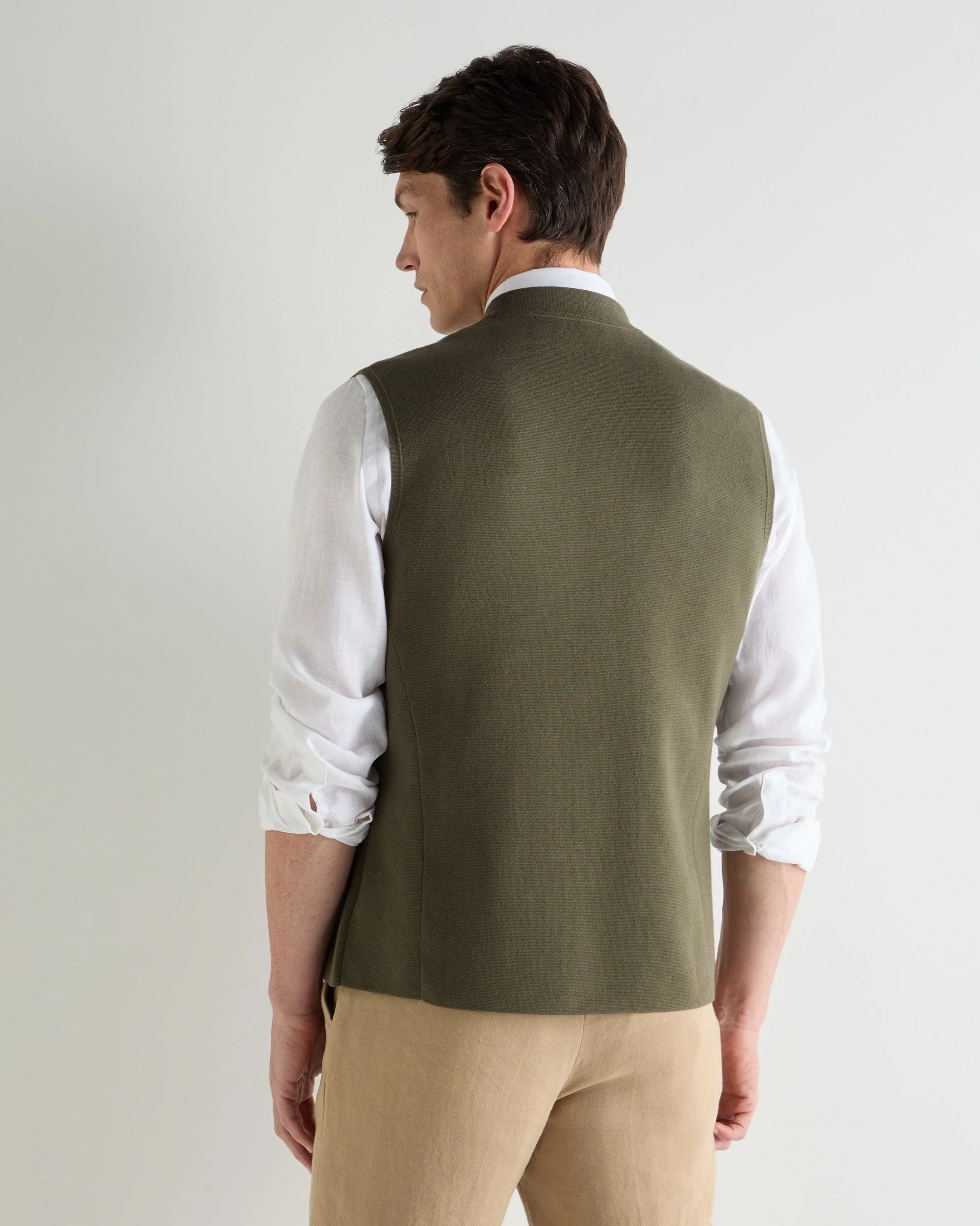 Men's Penzance Cotton Cashmere Gilet Khaki Green - Image 4