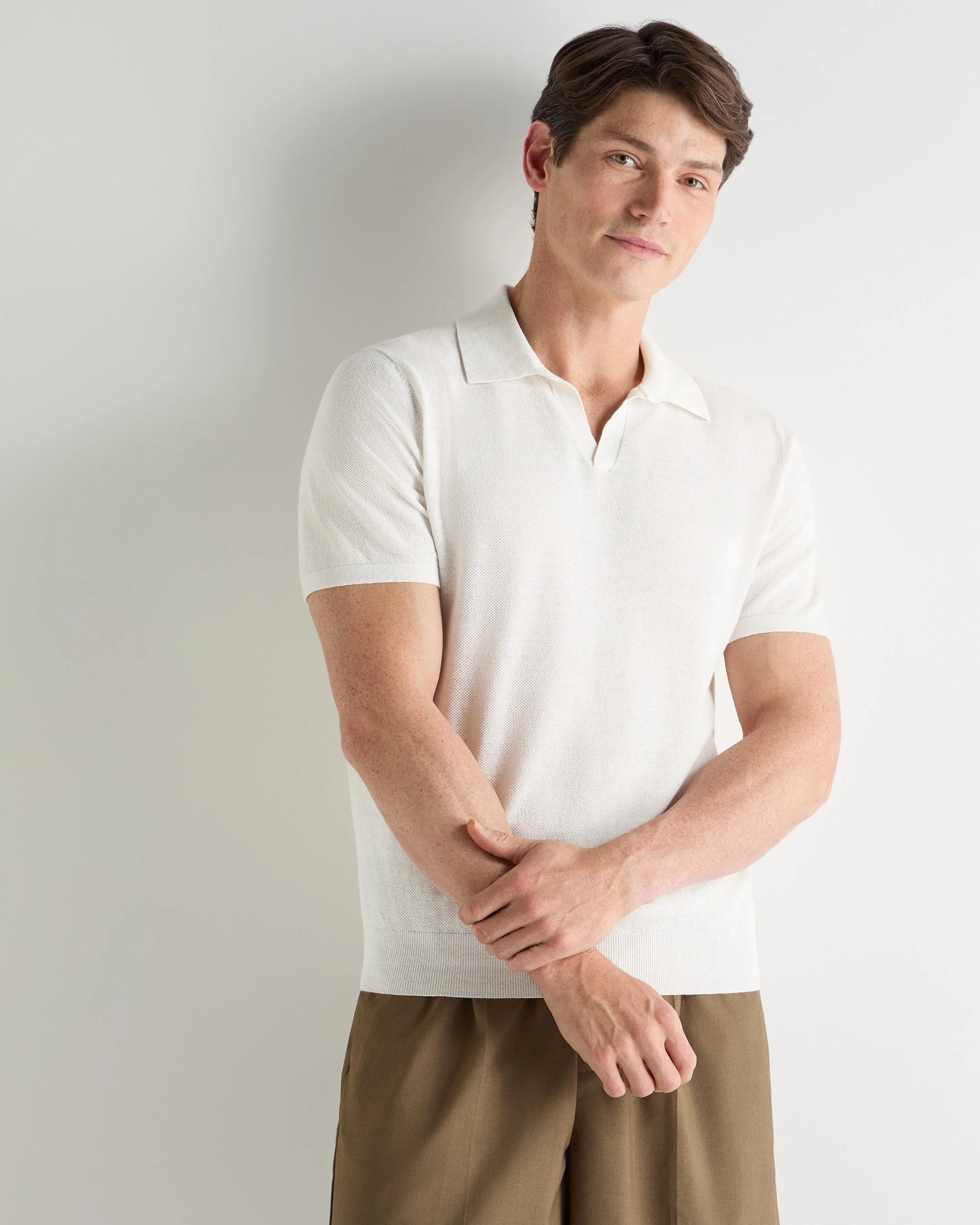 Men's Pique Linen Blend Polo White