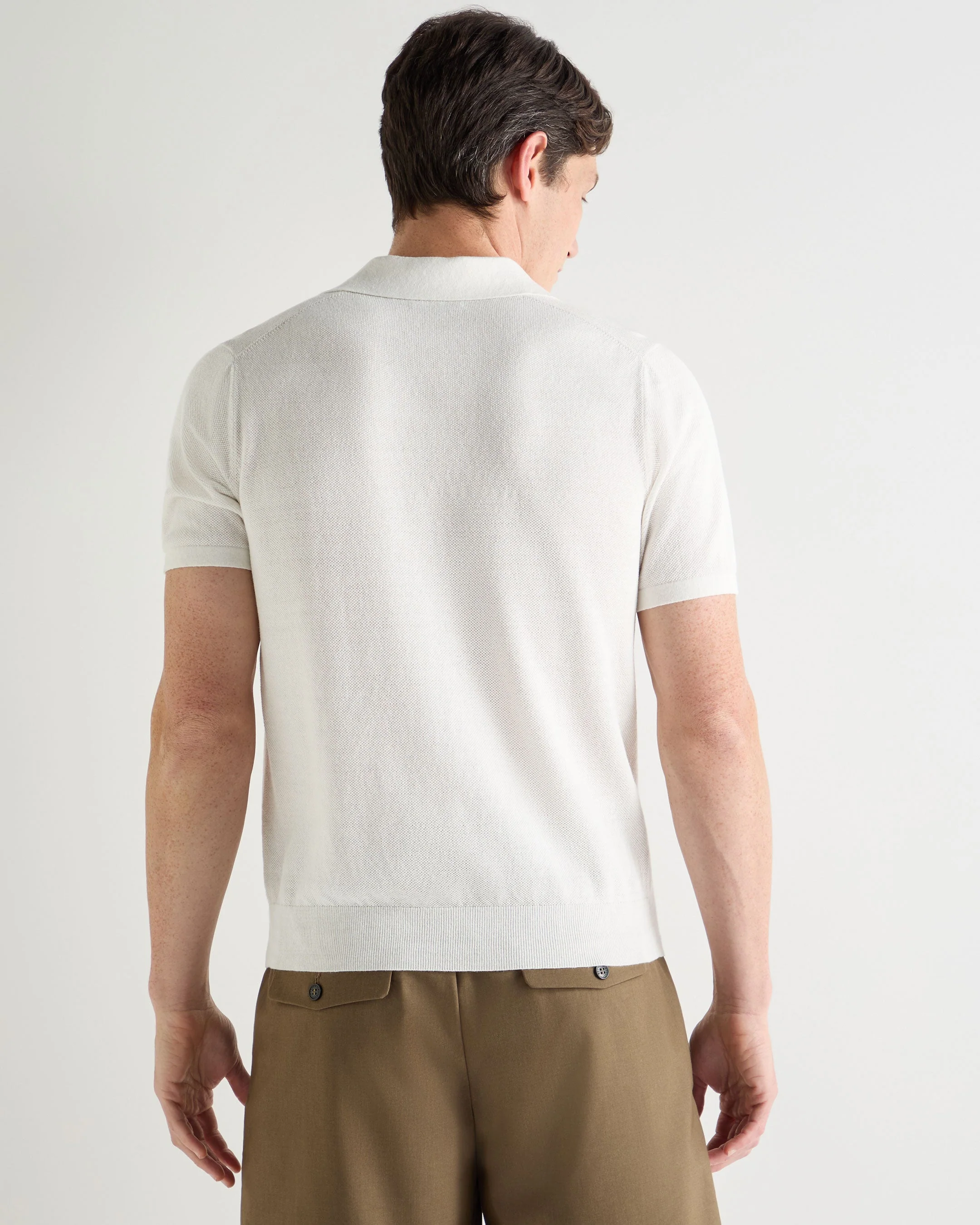 Men's Pique Linen Blend Polo White - Image 4