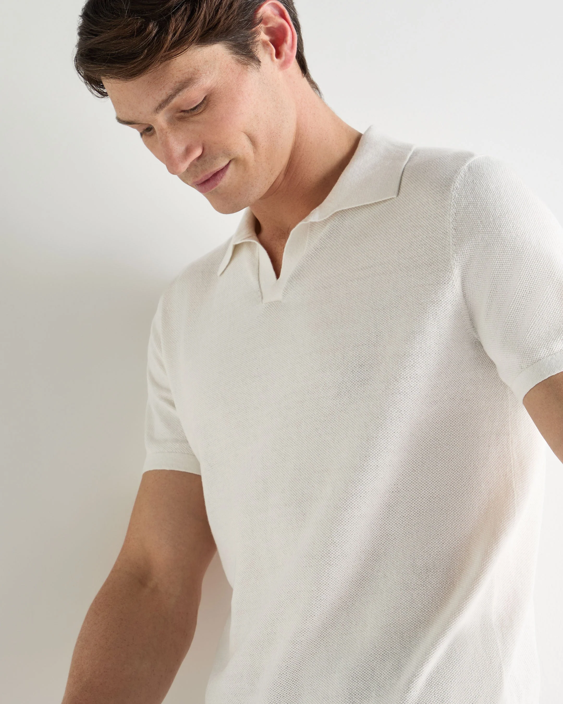 Men's Pique Linen Blend Polo White - Image 5