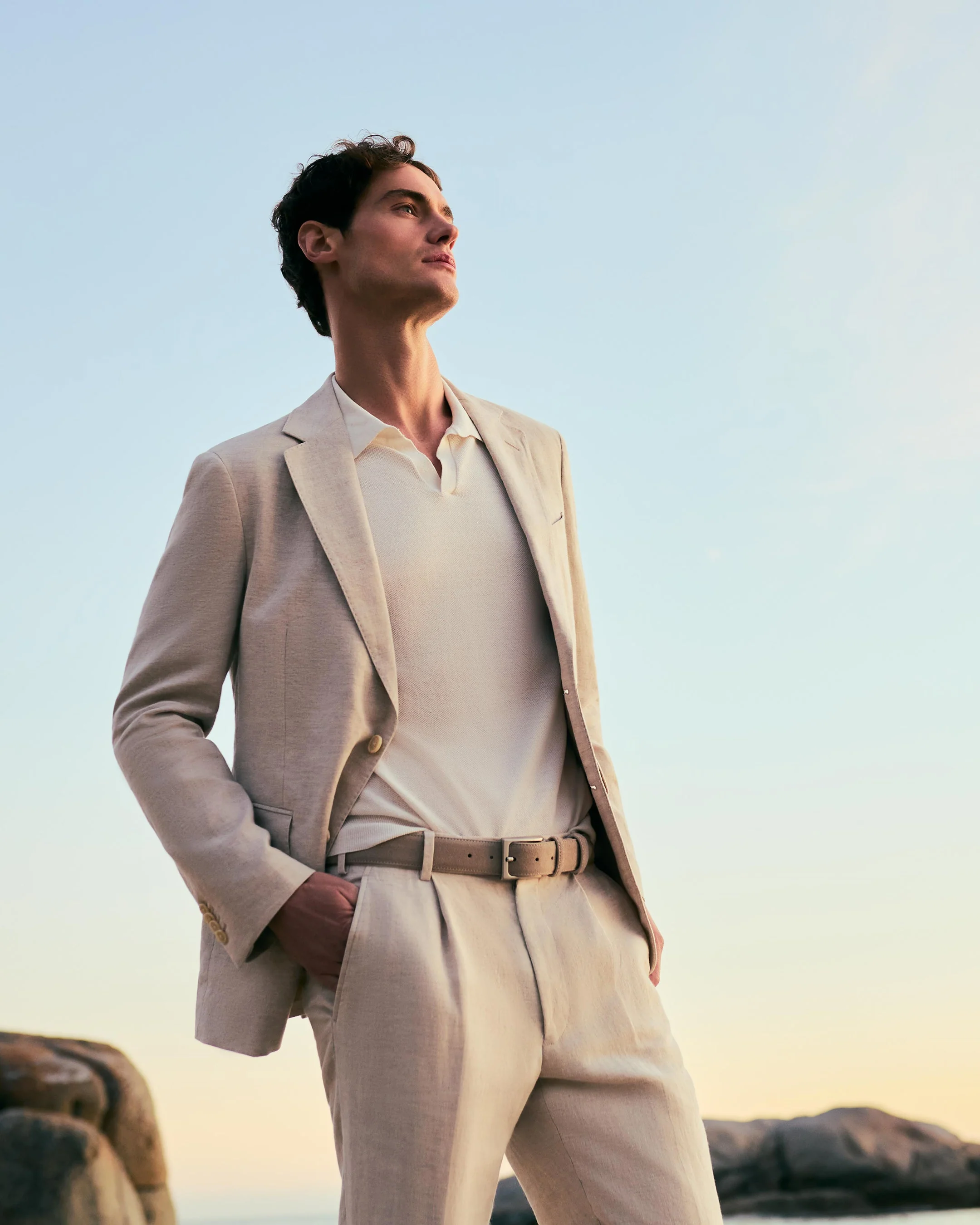 Men's Pique Linen Blend Polo White - Image 6