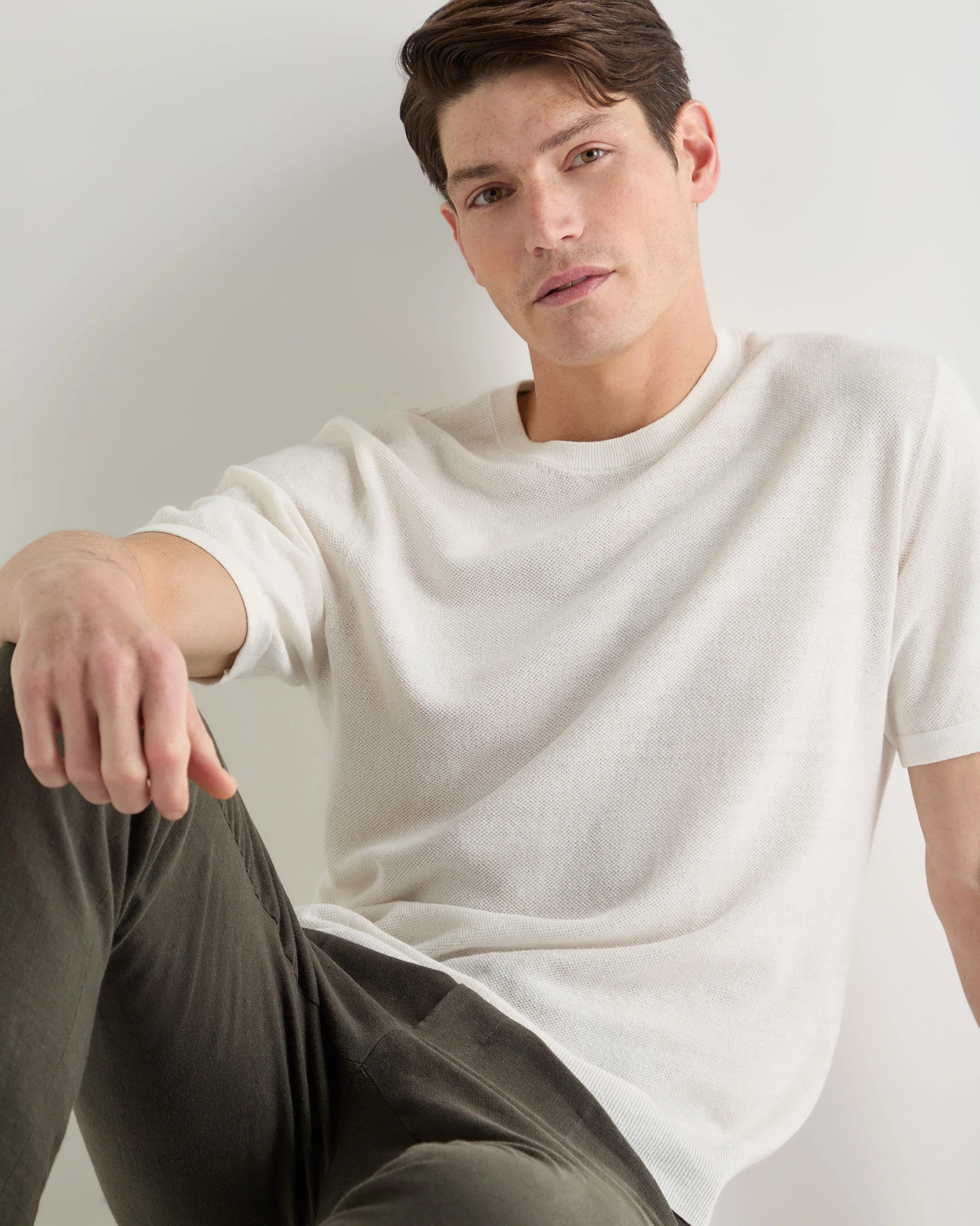 Men's Pique Linen Blend Tee White - Image 5