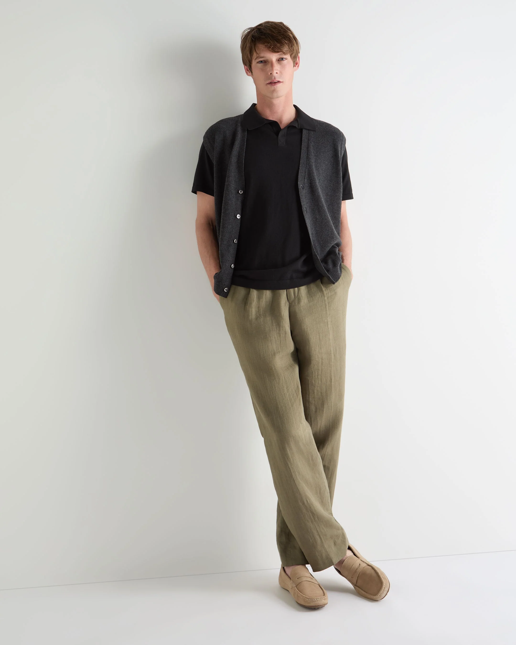 Men's Polo Cotton Cashmere T-Shirt Black - Image 3
