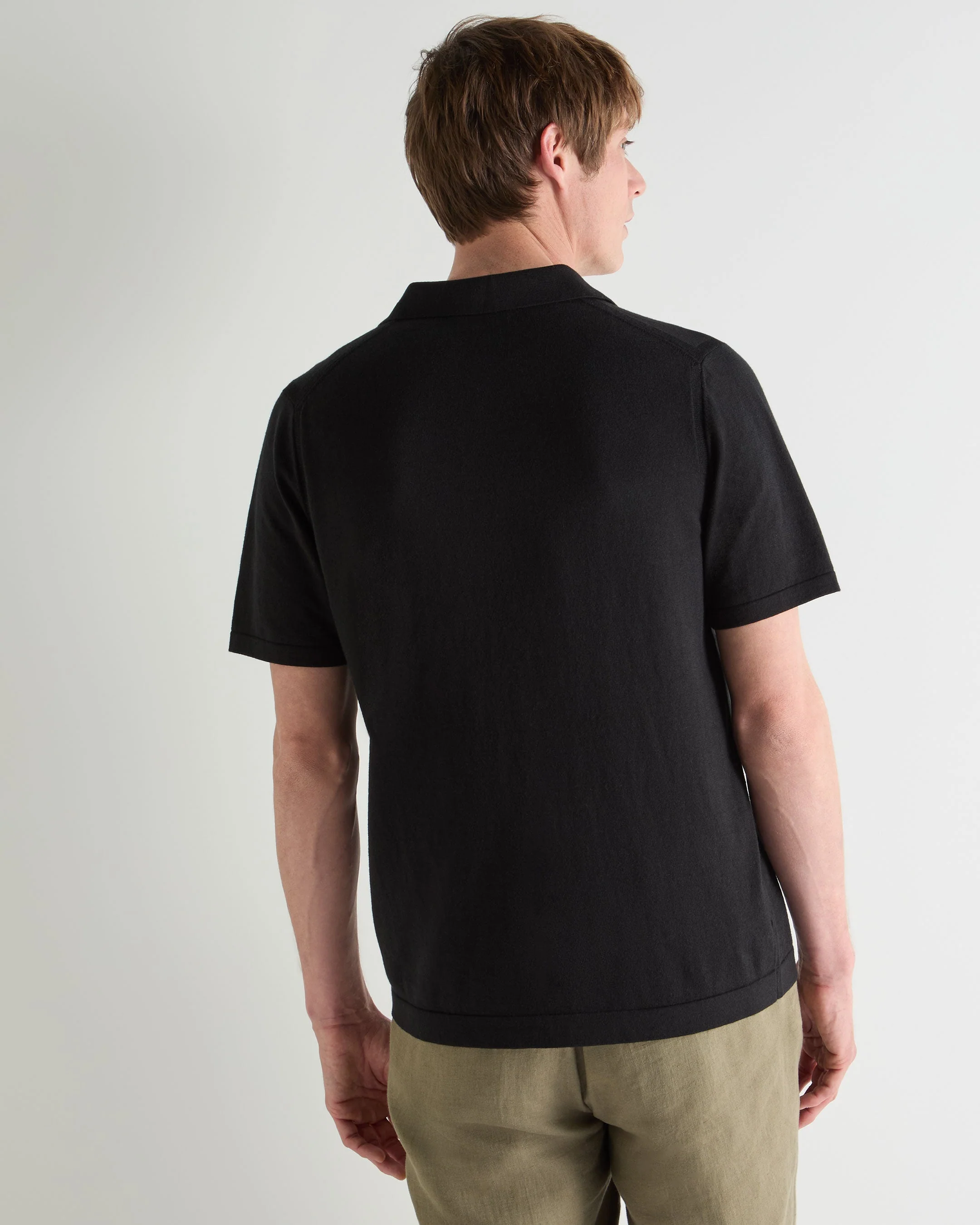 Men's Polo Cotton Cashmere T-Shirt Black - Image 4
