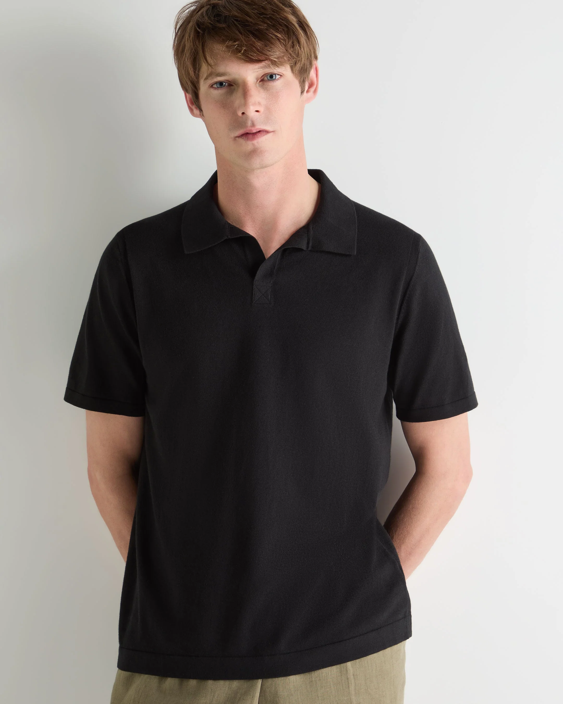 Men's Polo Cotton Cashmere T-Shirt Black - Image 5