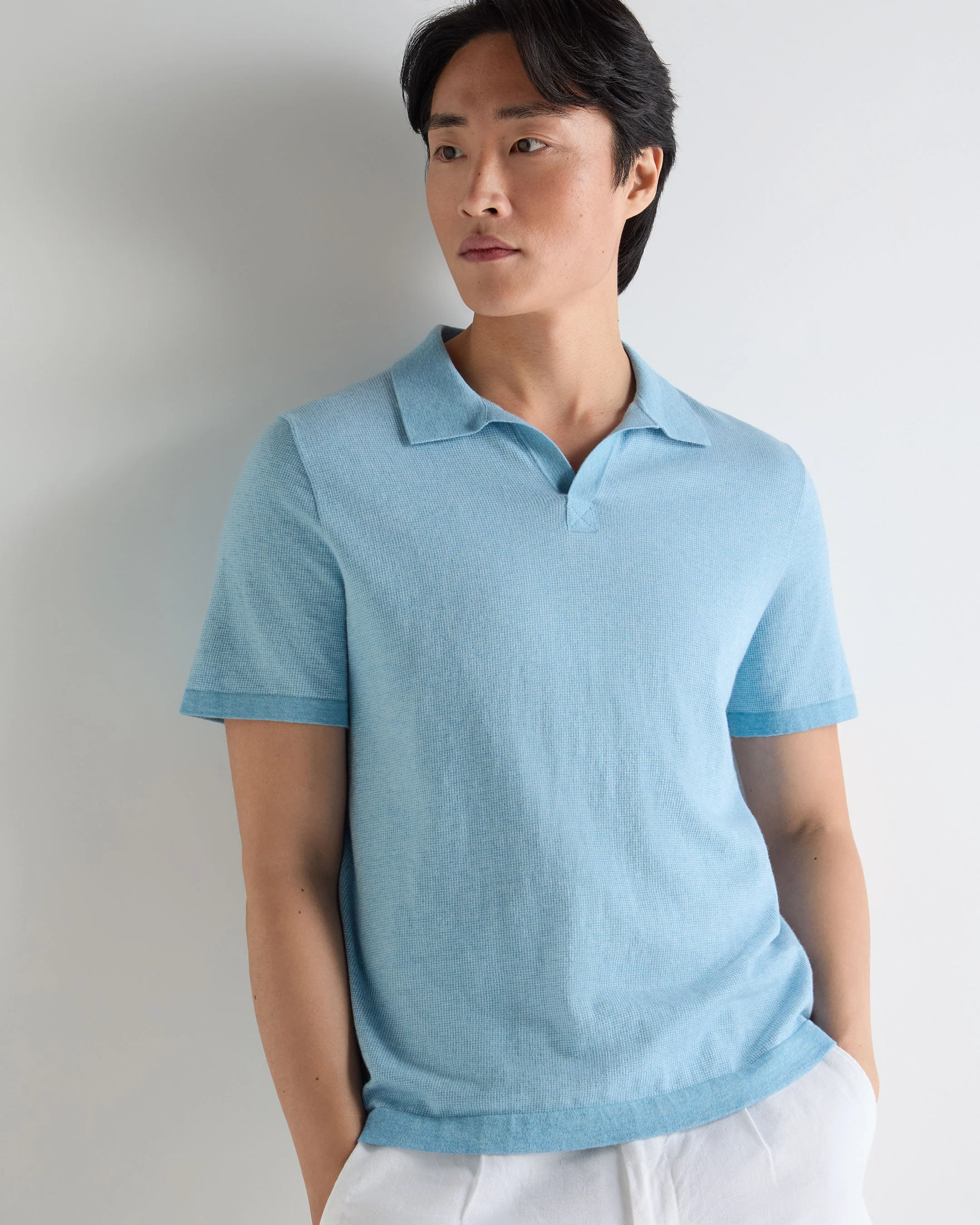 Men's Polo Cotton Cashmere T-Shirt Cornflower Blue
