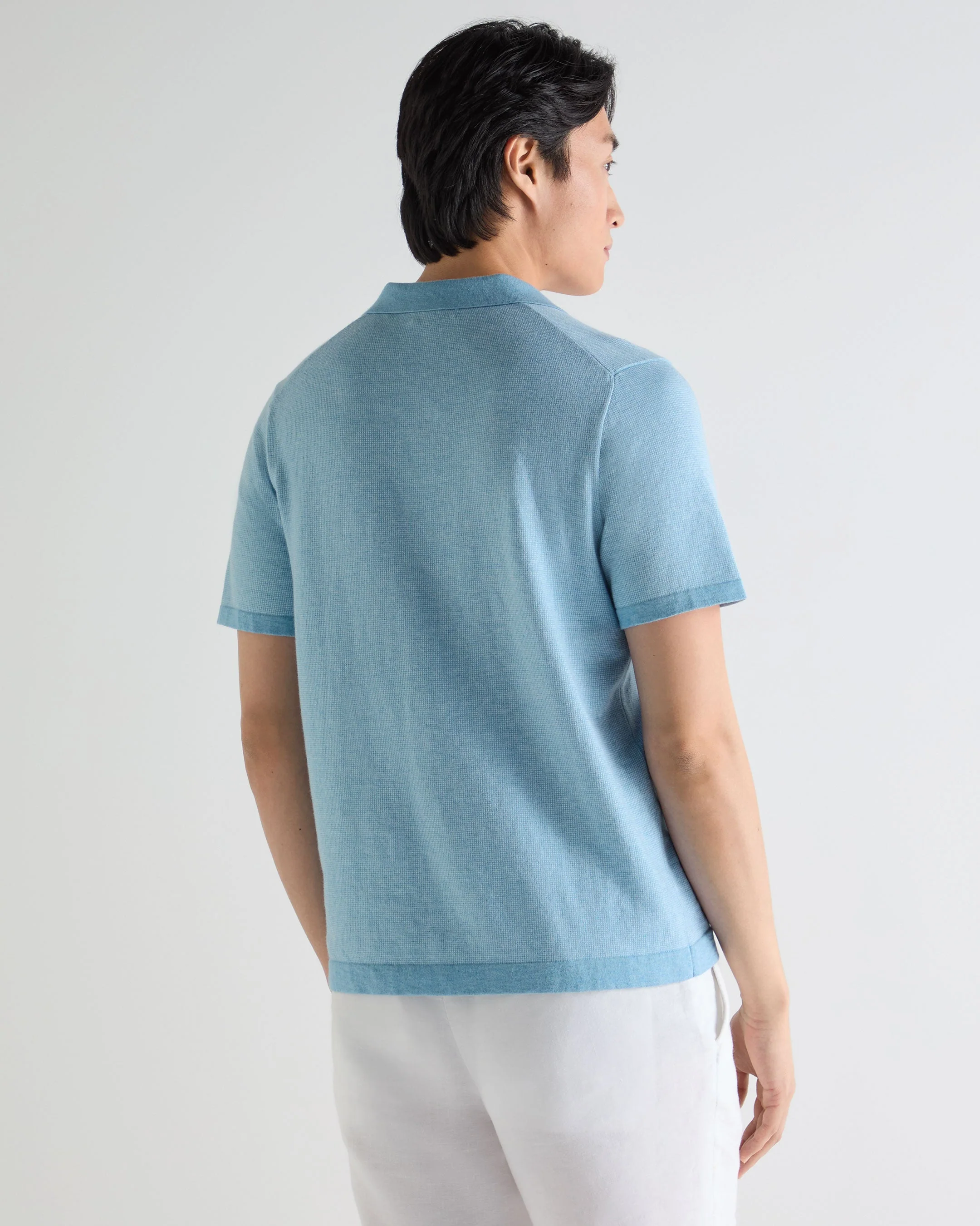 Men's Polo Cotton Cashmere T-Shirt Cornflower Blue - Image 4