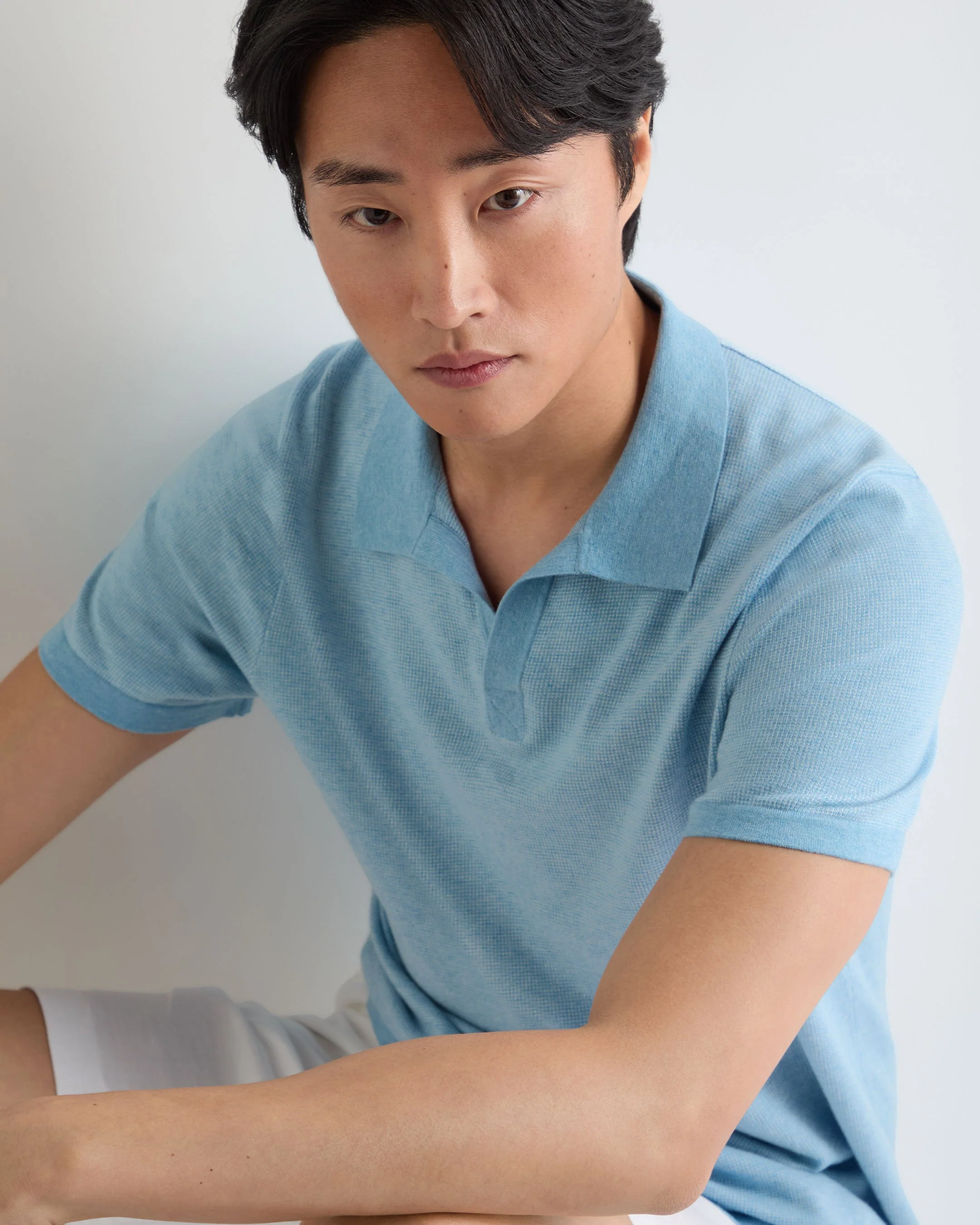 Men's Polo Cotton Cashmere T-Shirt Cornflower Blue - Image 5