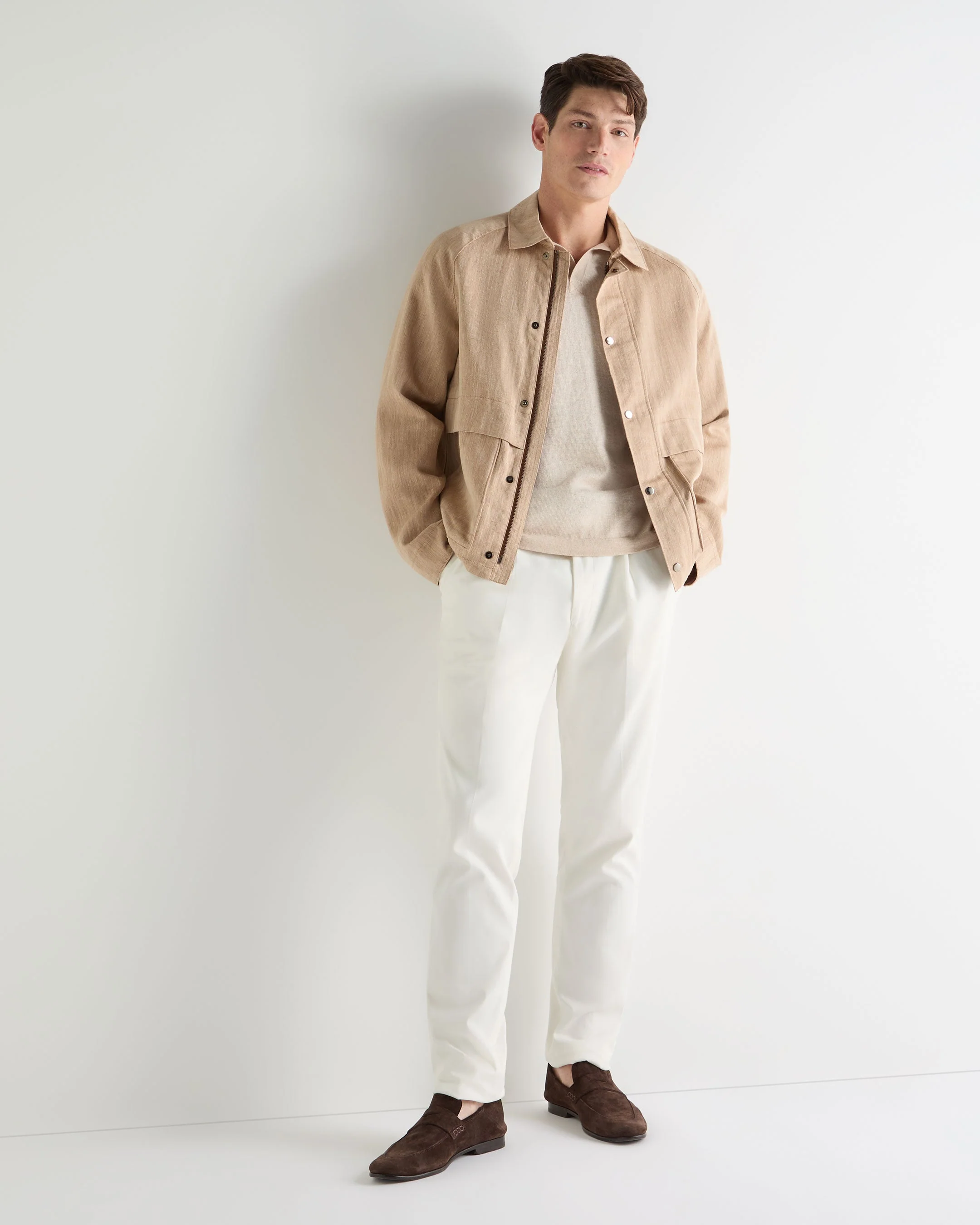 Men's Polo Cotton Cashmere T-Shirt Sandstone Brown - Image 3