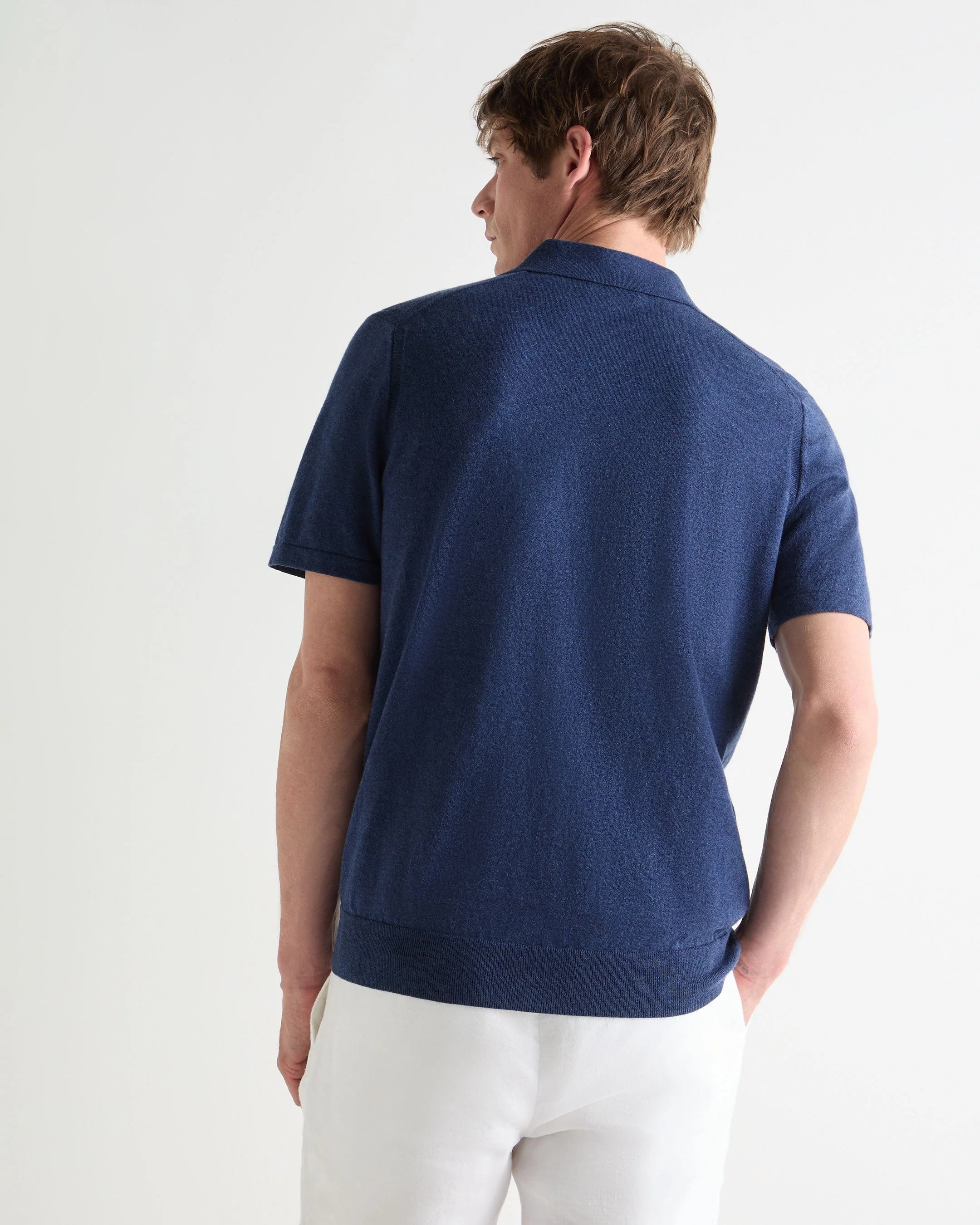 Men's Polzeath Cotton Cashmere Polo T-Shirt Dark Denim Blue - Image 4