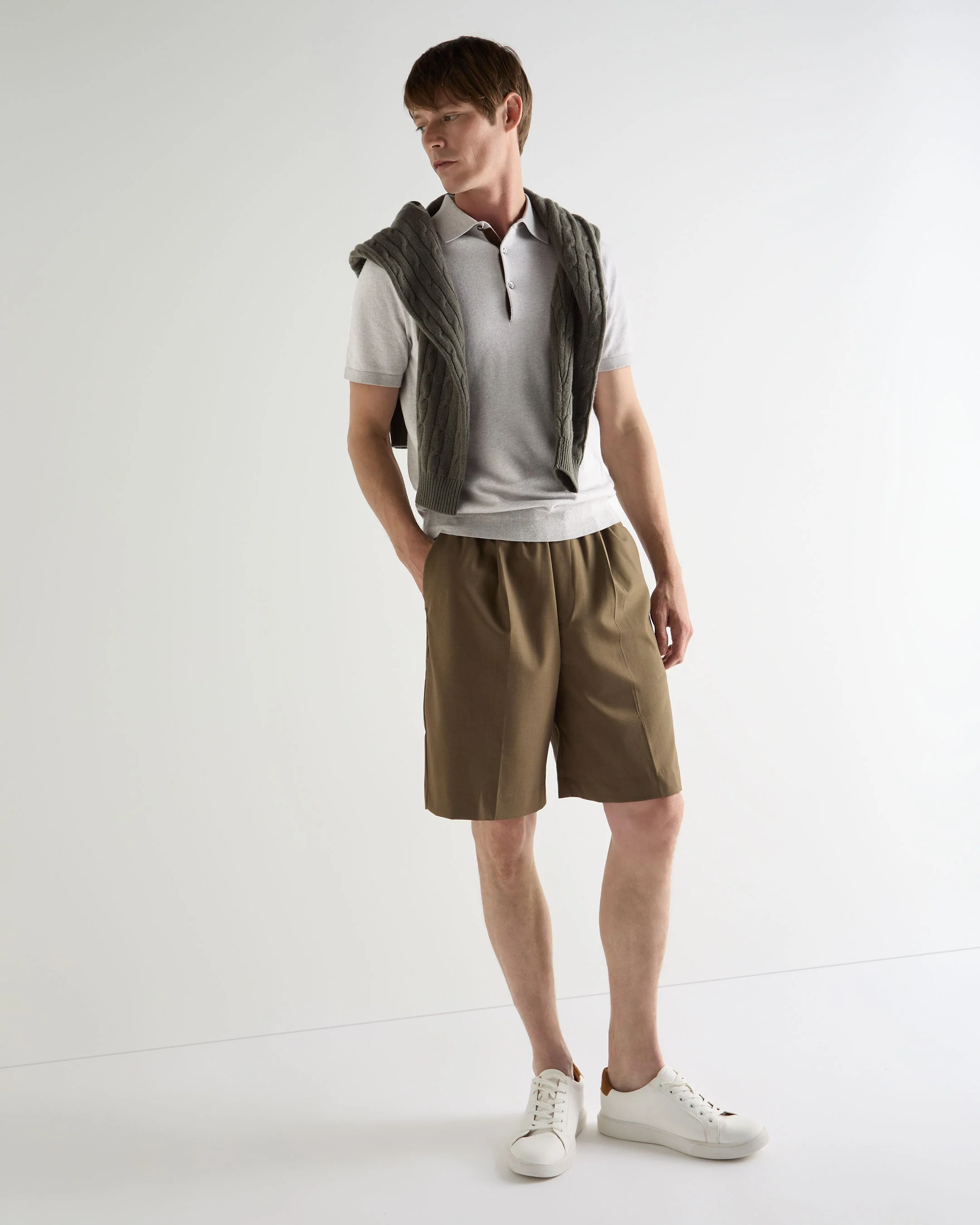 Men's Polzeath Cotton Cashmere Polo T-Shirt Fumo Grey - Image 3