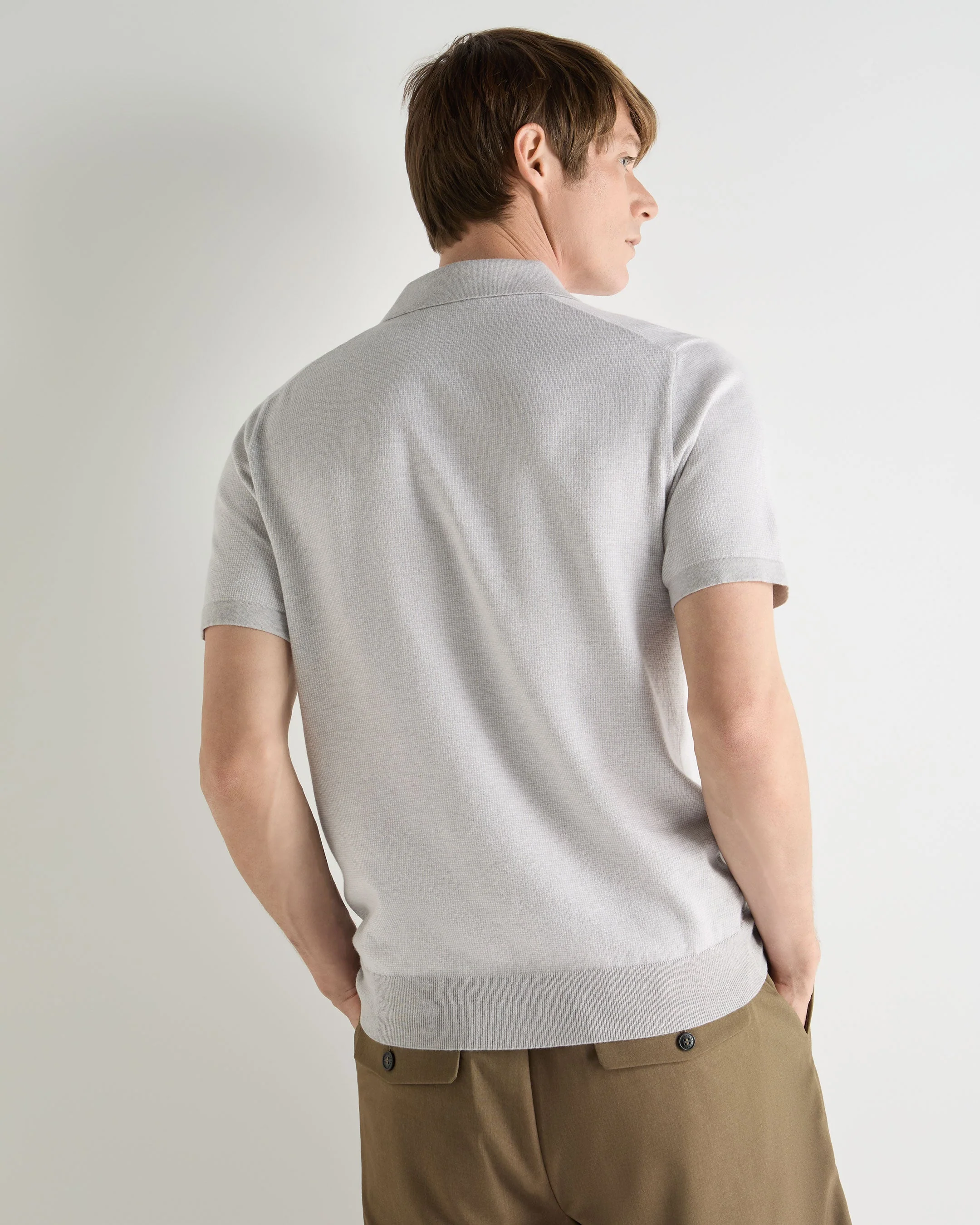 Men's Polzeath Cotton Cashmere Polo T-Shirt Fumo Grey - Image 4