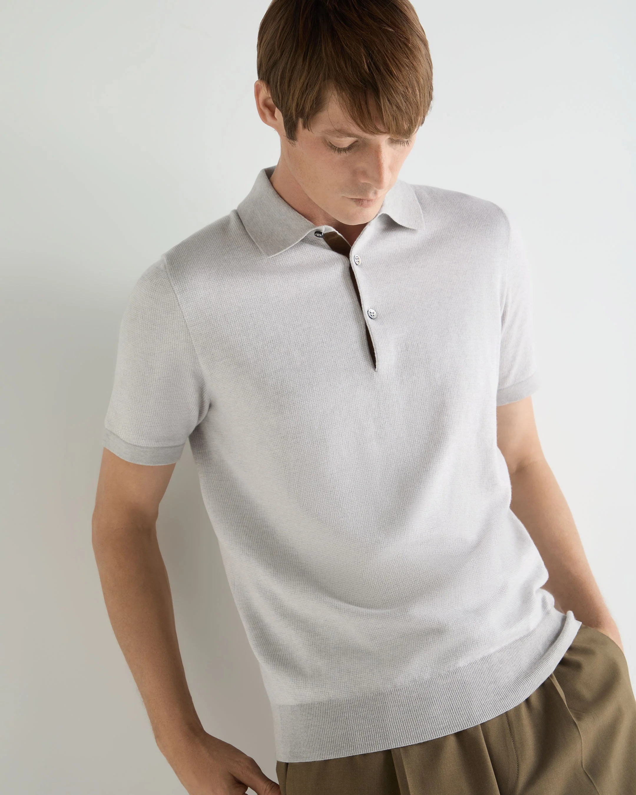 Men's Polzeath Cotton Cashmere Polo T-Shirt Fumo Grey - Image 5