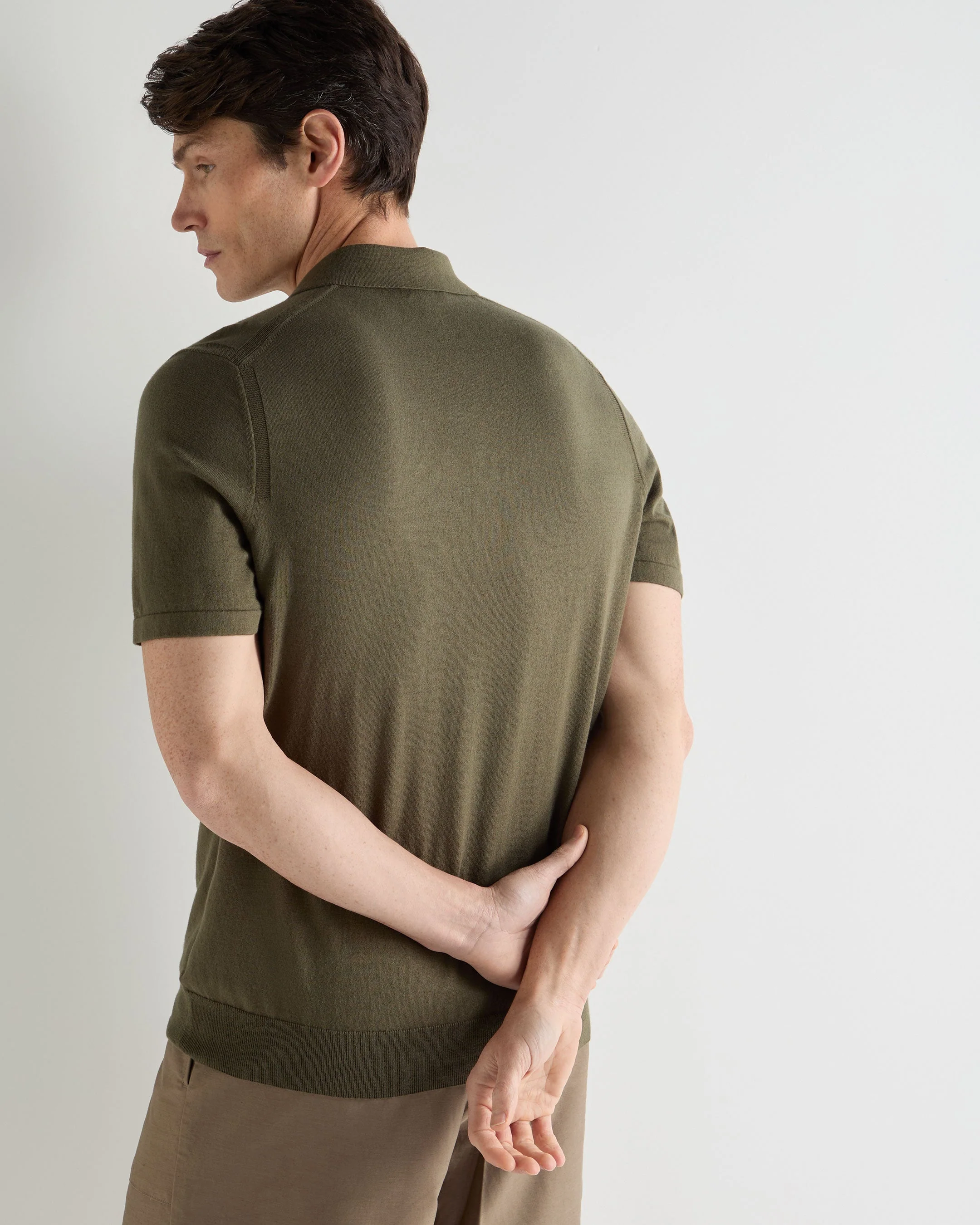 Men's Polzeath Cotton Cashmere Polo T-Shirt Khaki Green - Image 4