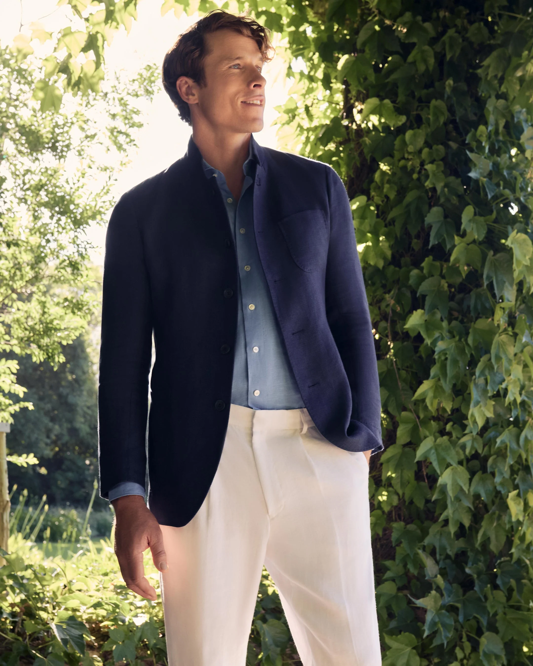 Men's Portofino Linen Blend Jacket Navy Blue - Image 7