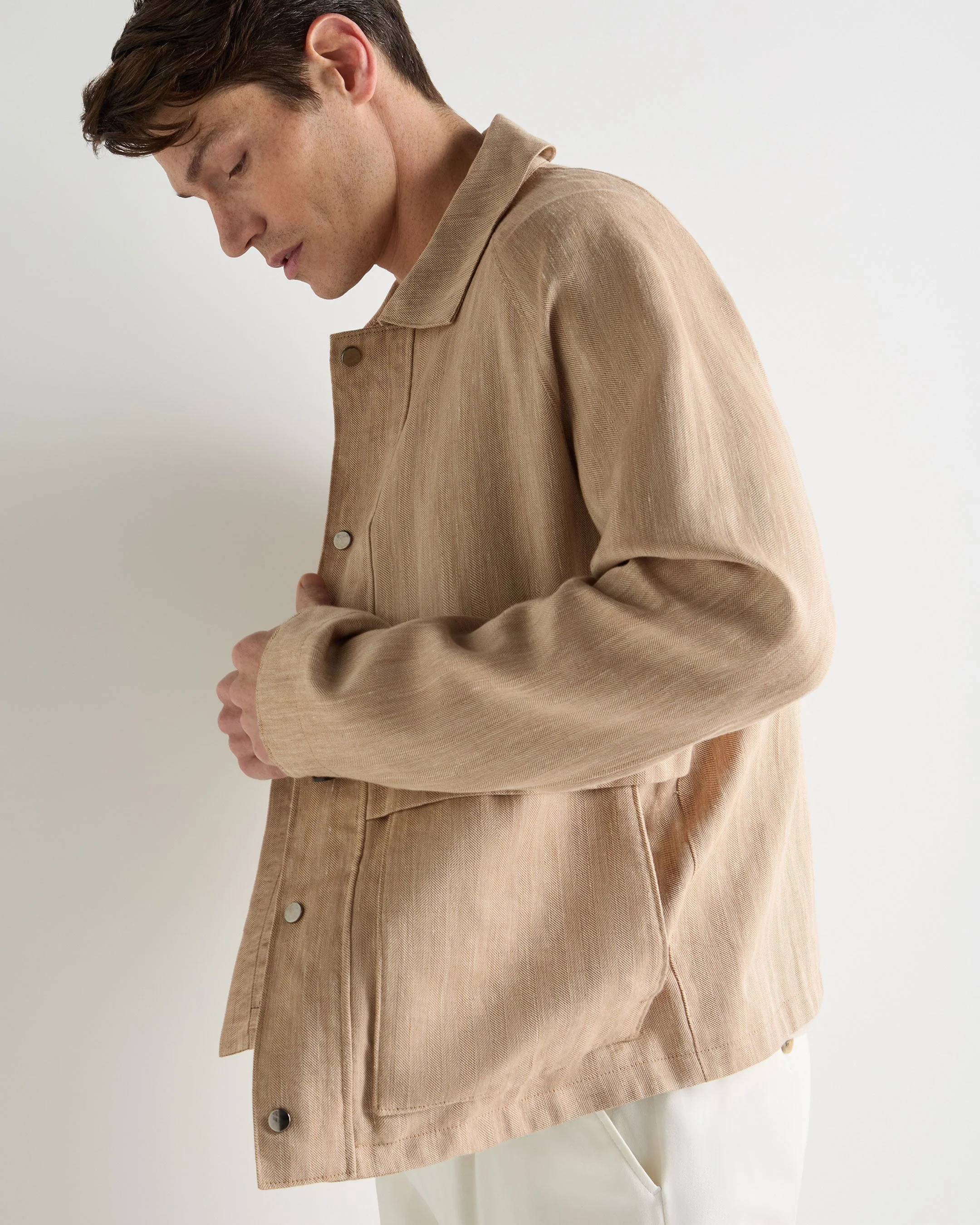 Men's Raglan Linen Blend Herringbone Jacket Light Brown - Image 5