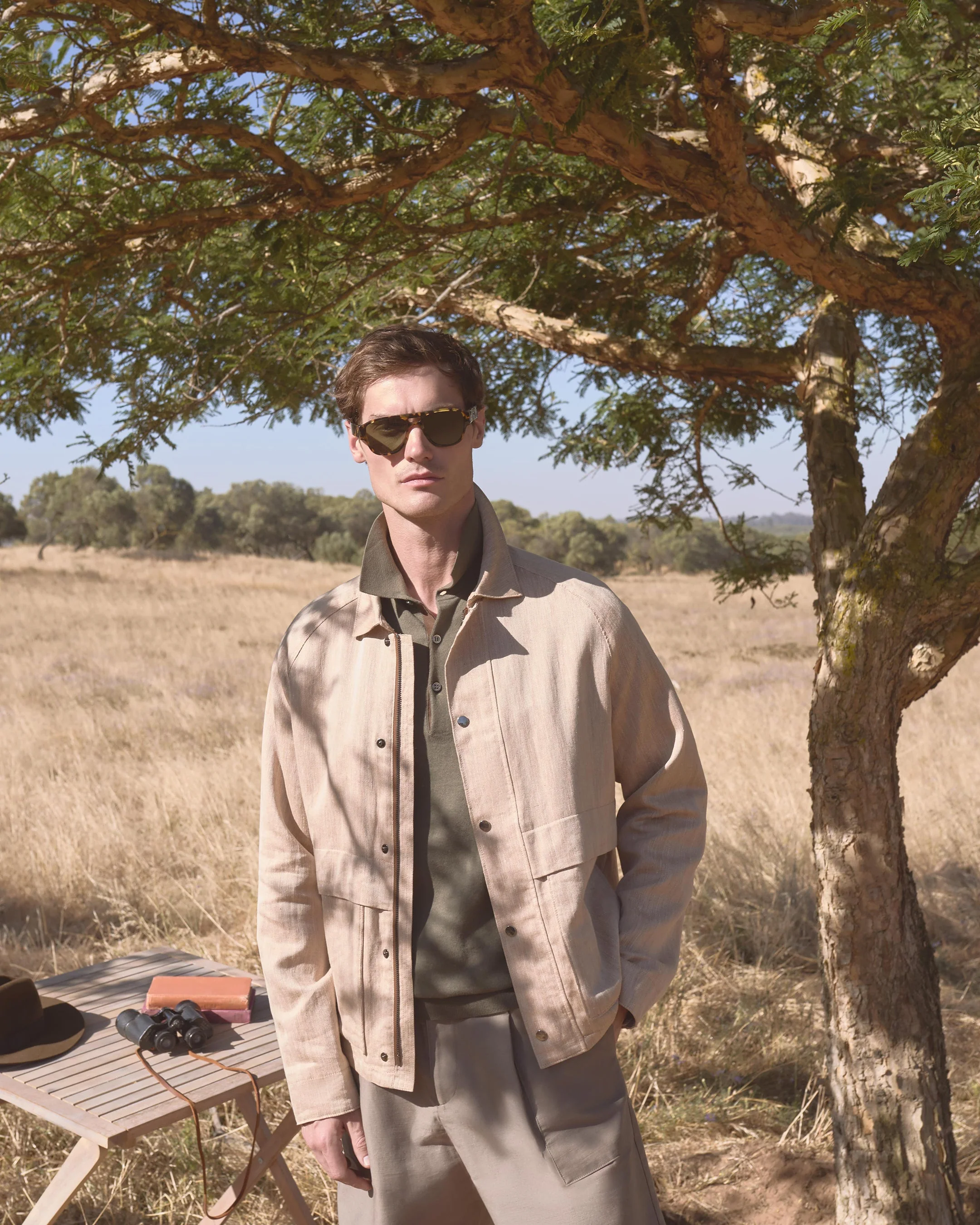 Men's Raglan Linen Blend Herringbone Jacket Light Brown - Image 7