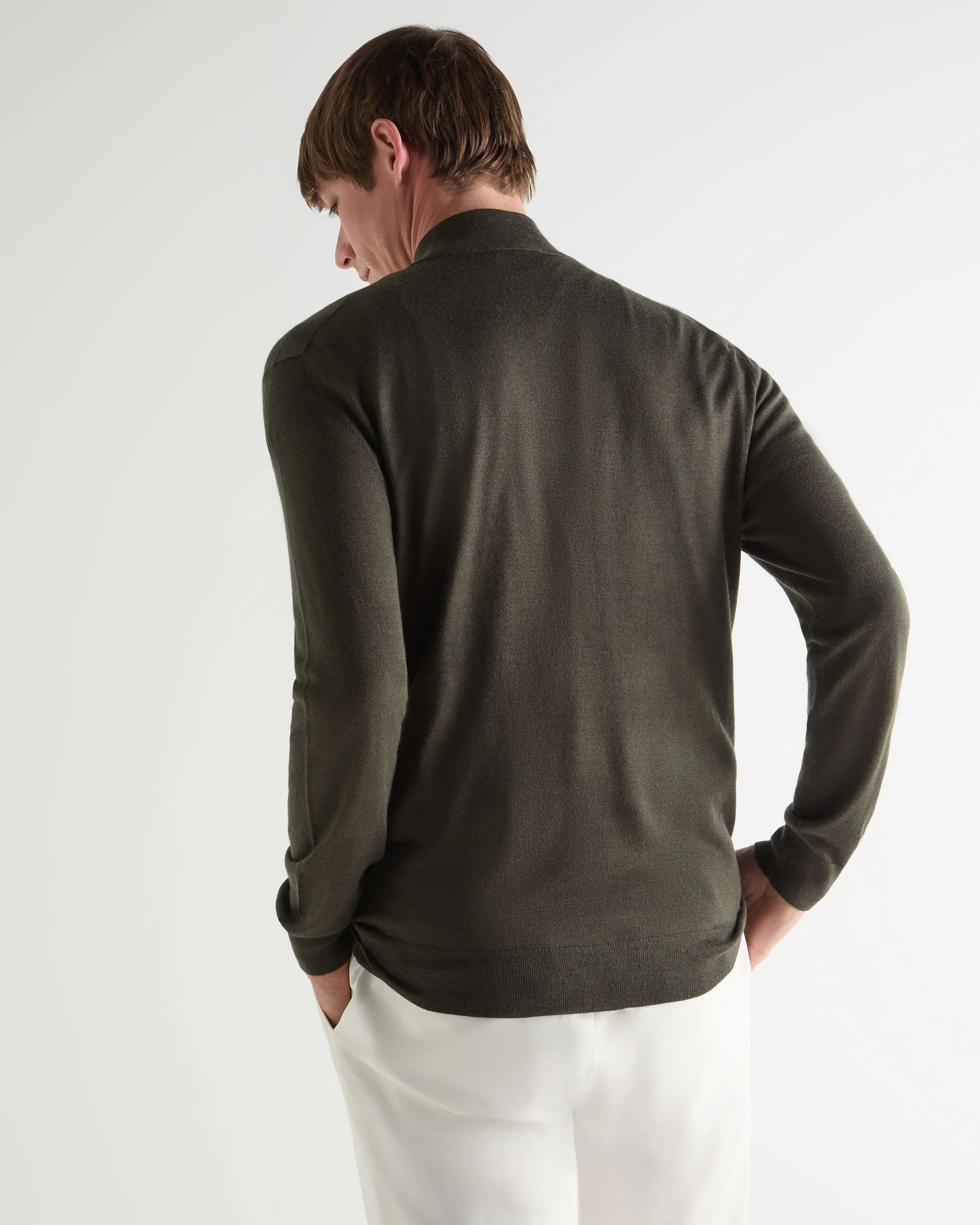 Men's Regent Fine Gauge Cashmere Half Zip Sweater Arabica Khaki Green - Image 4
