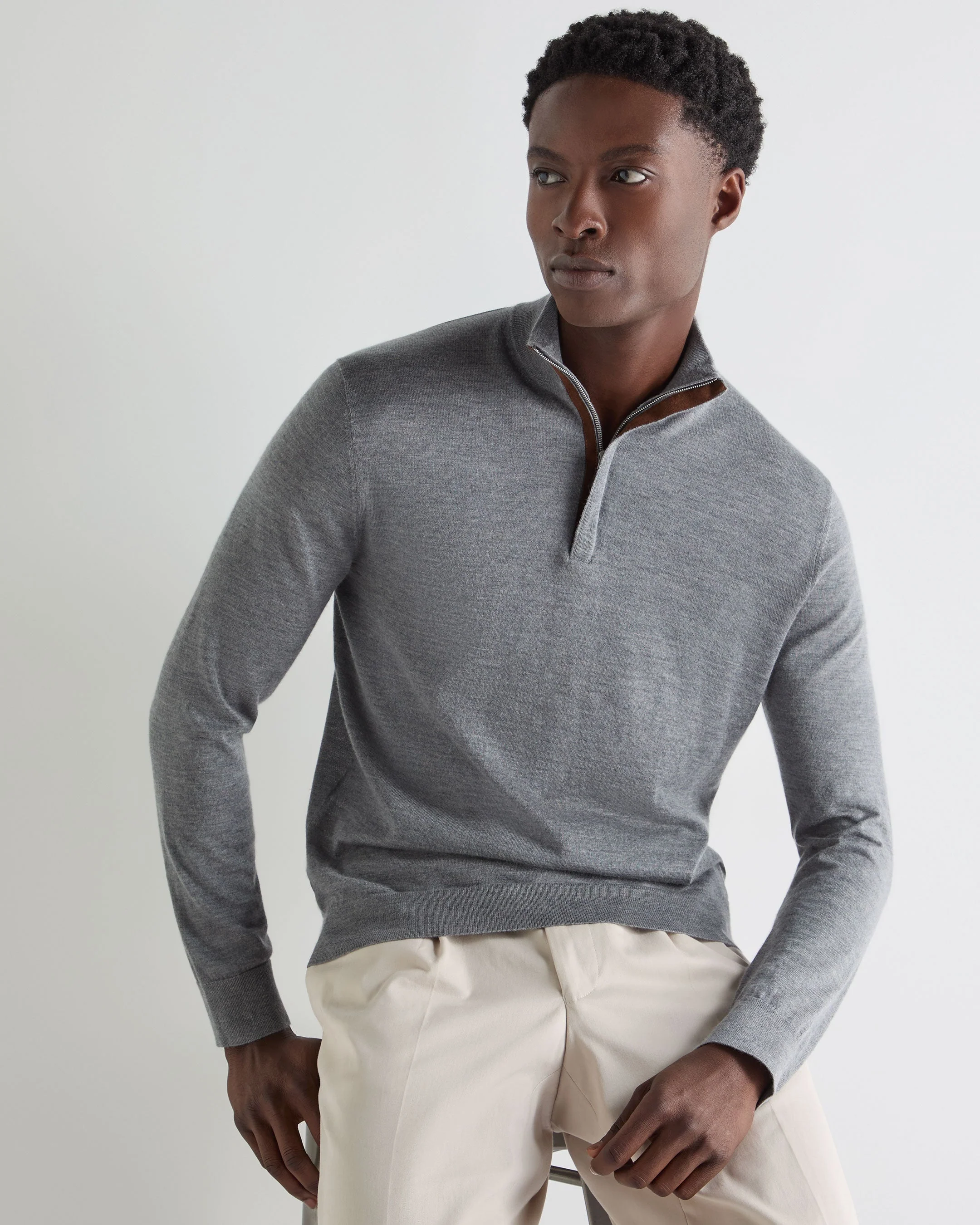 Men's Regent Fine Gauge Cashmere Half Zip Sweater Graphite Grey