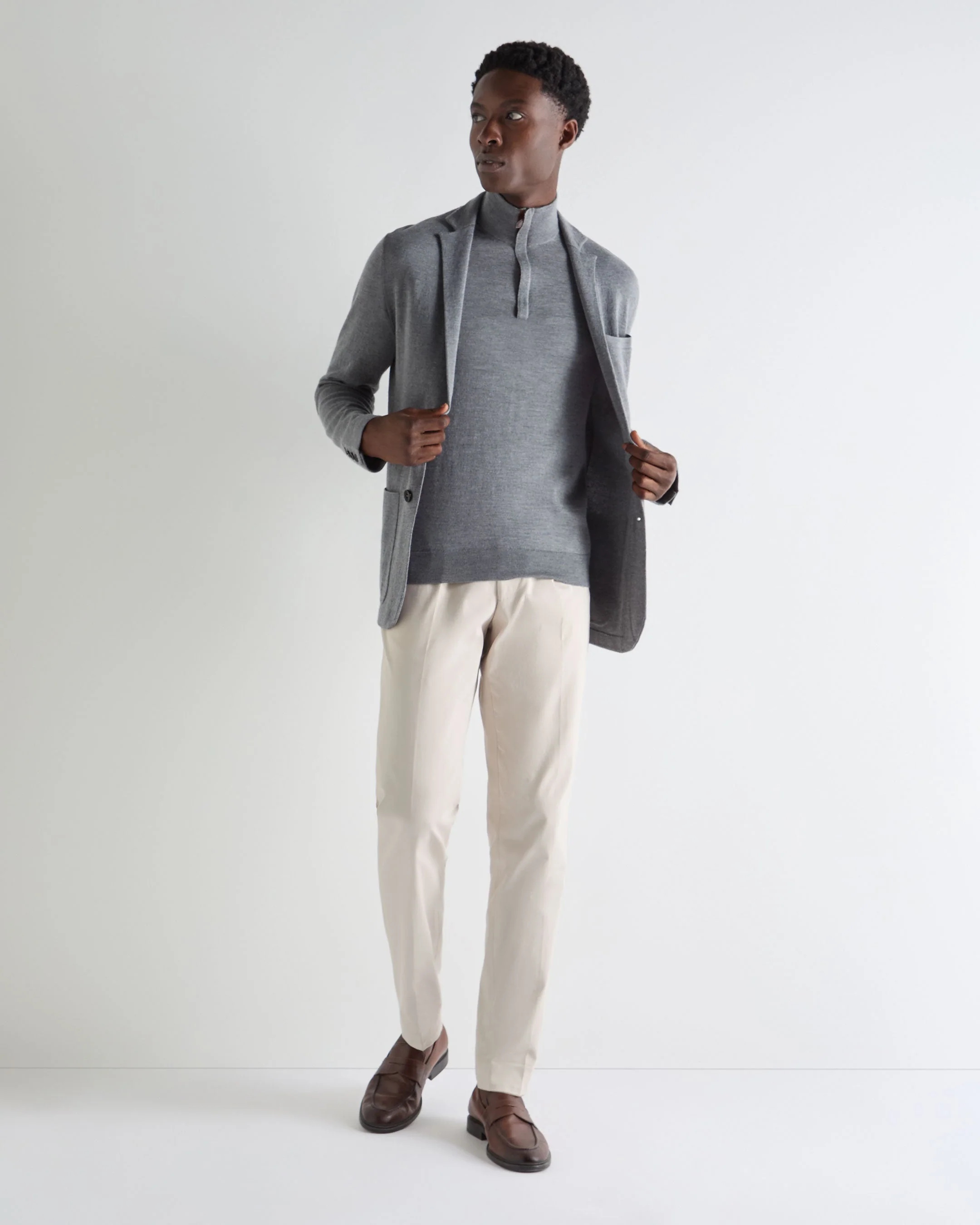 Men's Regent Fine Gauge Cashmere Half Zip Sweater Graphite Grey - Image 3