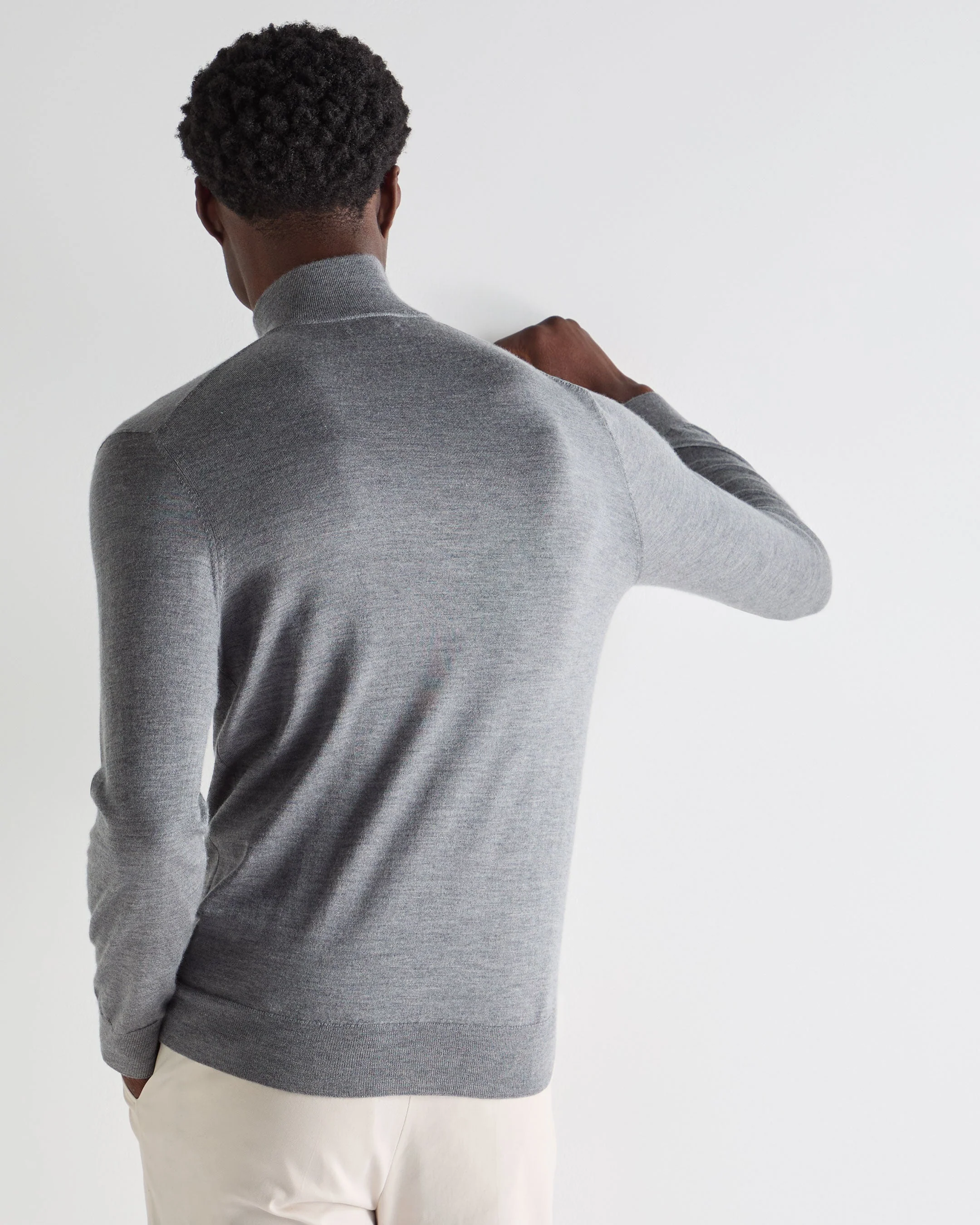 Men's Regent Fine Gauge Cashmere Half Zip Sweater Graphite Grey - Image 4