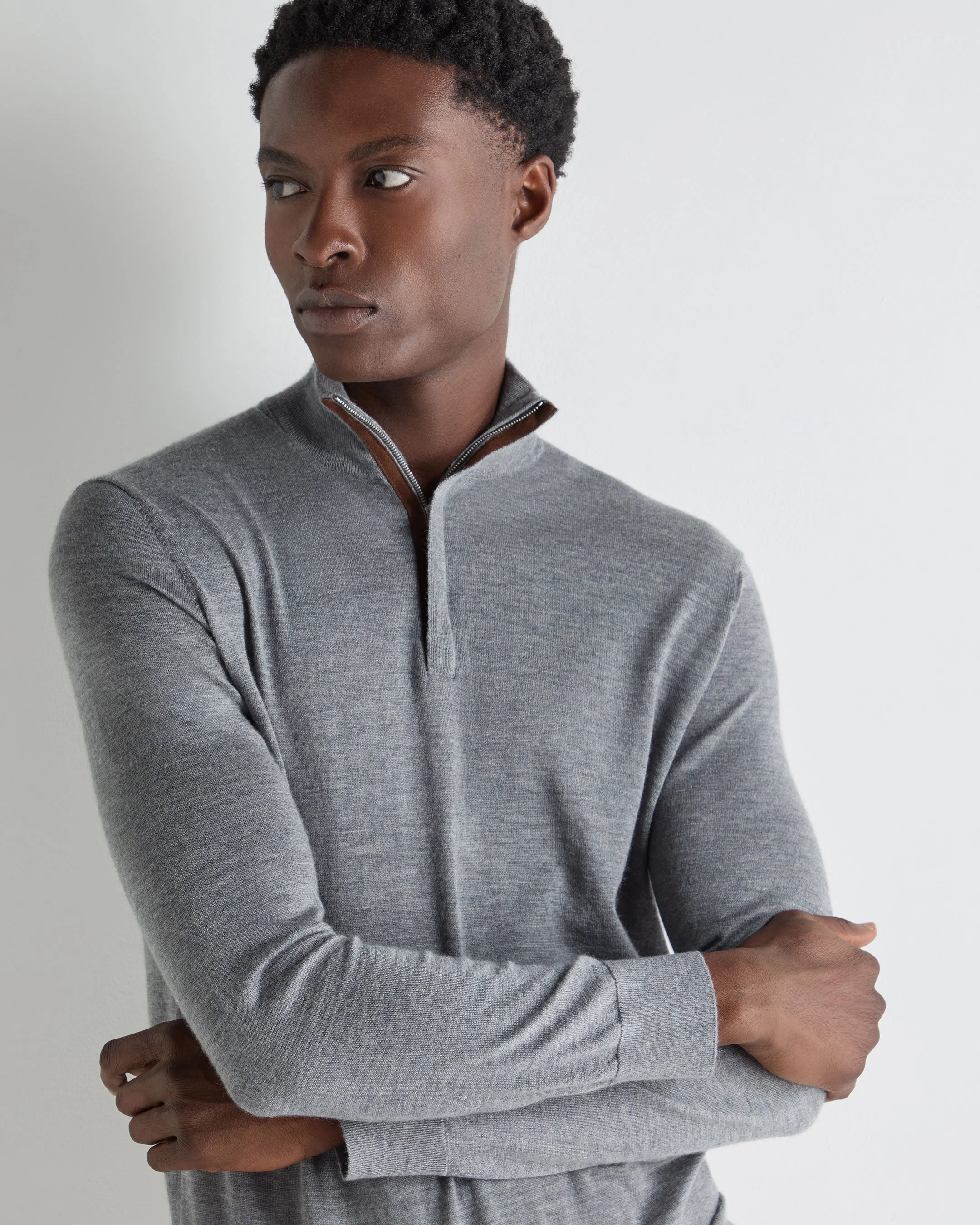 Men's Regent Fine Gauge Cashmere Half Zip Sweater Graphite Grey - Image 5