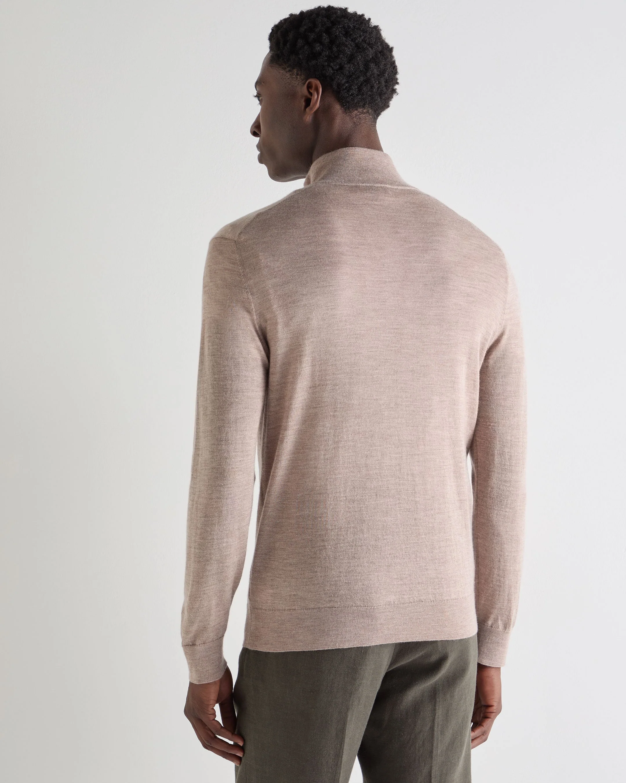 Men's Regent Fine Gauge Cashmere Half Zip Sweater Soft Taupe Brown - Image 4